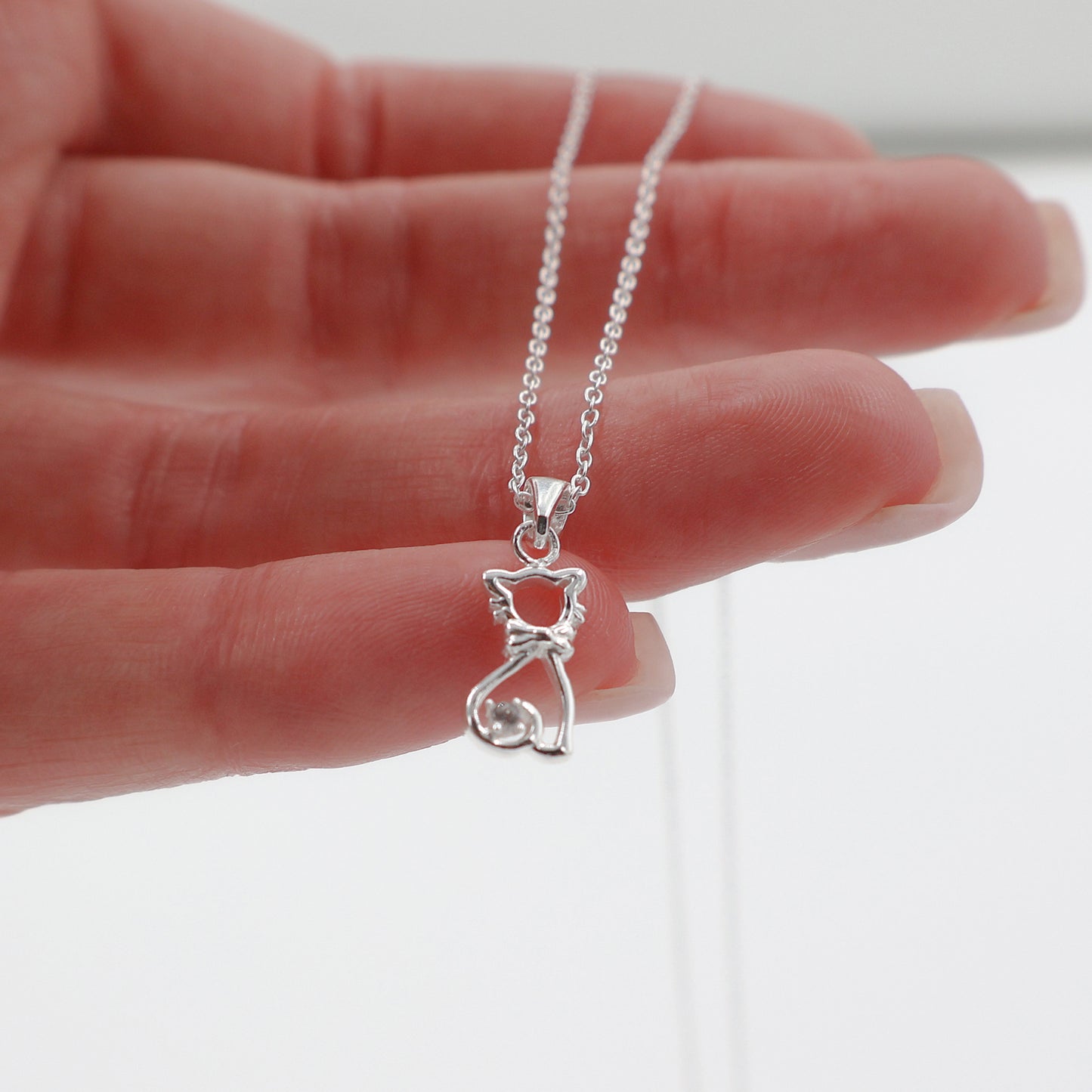 Sterling Sterling Silver Necklace with Cat Outline Pendant