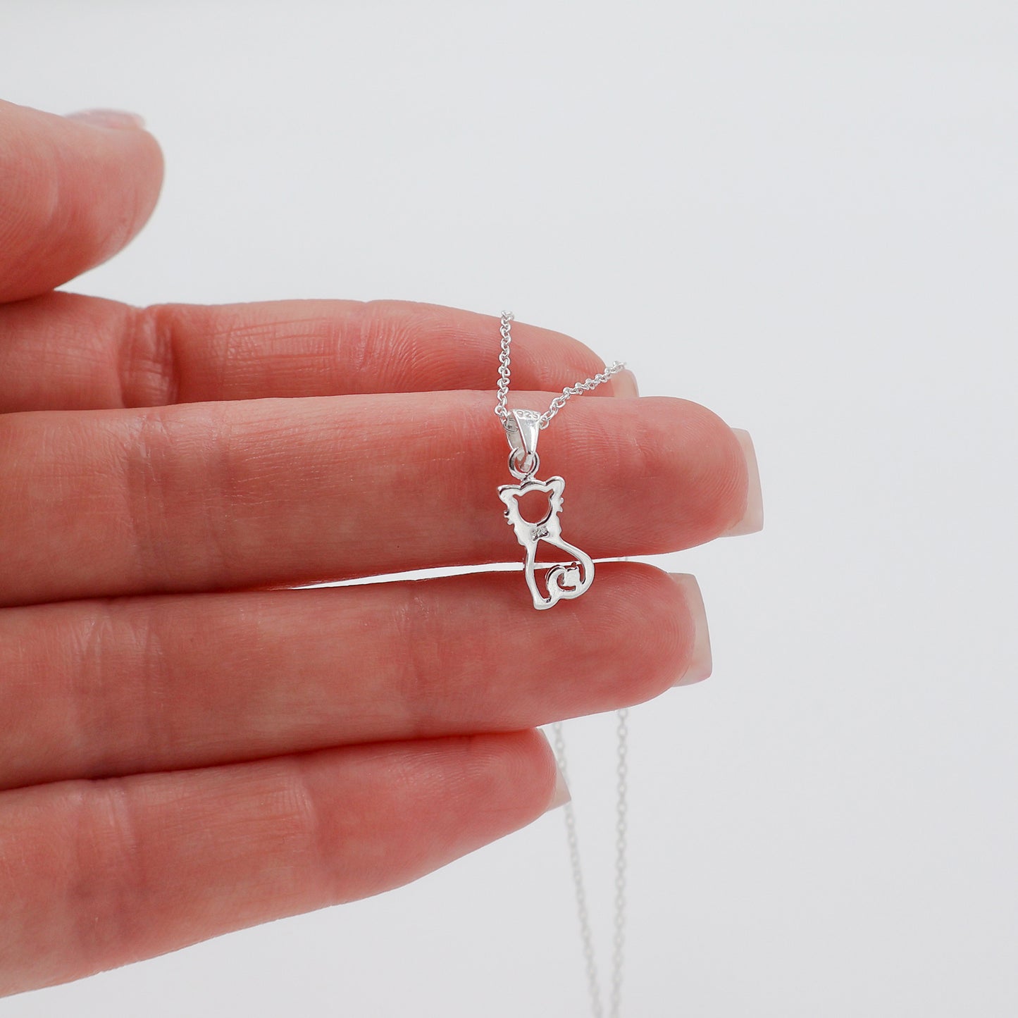 Sterling Sterling Silver Necklace with Cat Outline Pendant