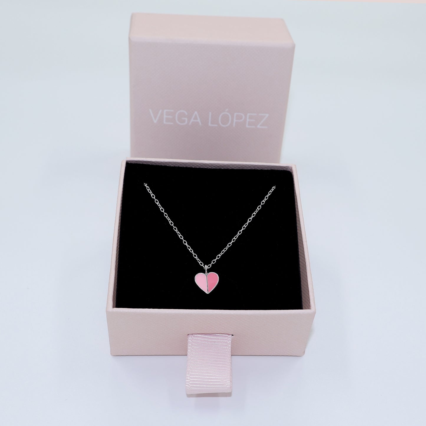 925 Sterling Silver Split Heart Necklace with Two Shades of Pink