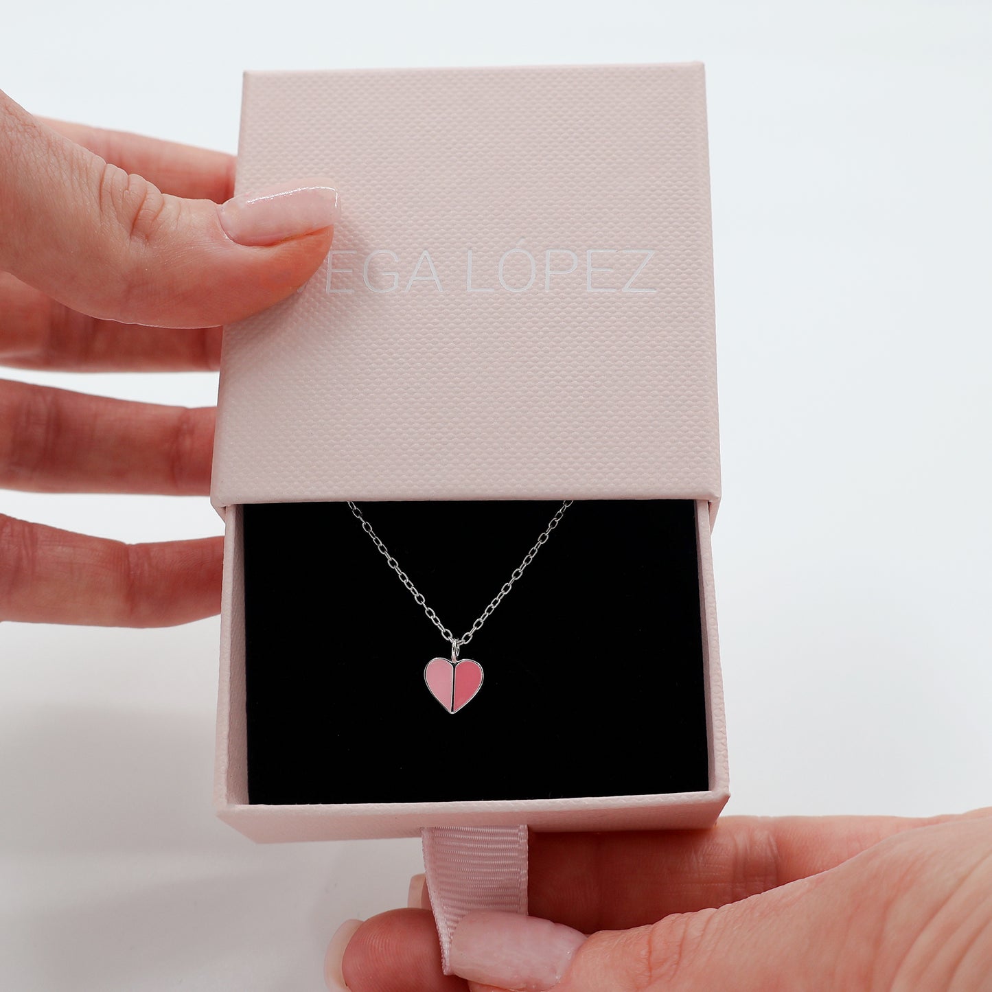 925 Sterling Silver Split Heart Necklace with Two Shades of Pink