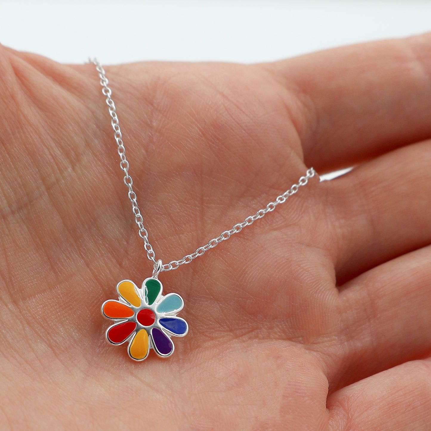 Multicolor Petal Big Flower Necklace in 925 Silver