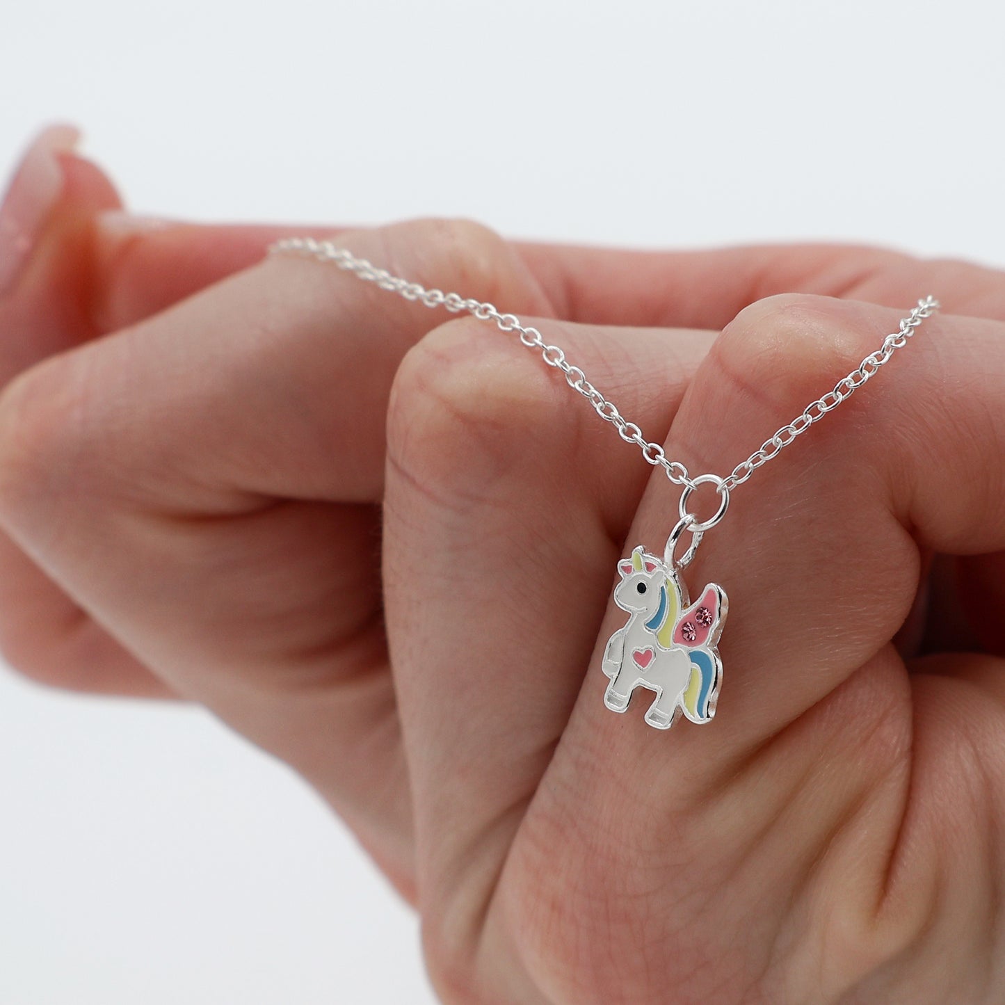  Set bijuterii argint pentru copii – colier și cercei unicorn multicolor, aripi roz
