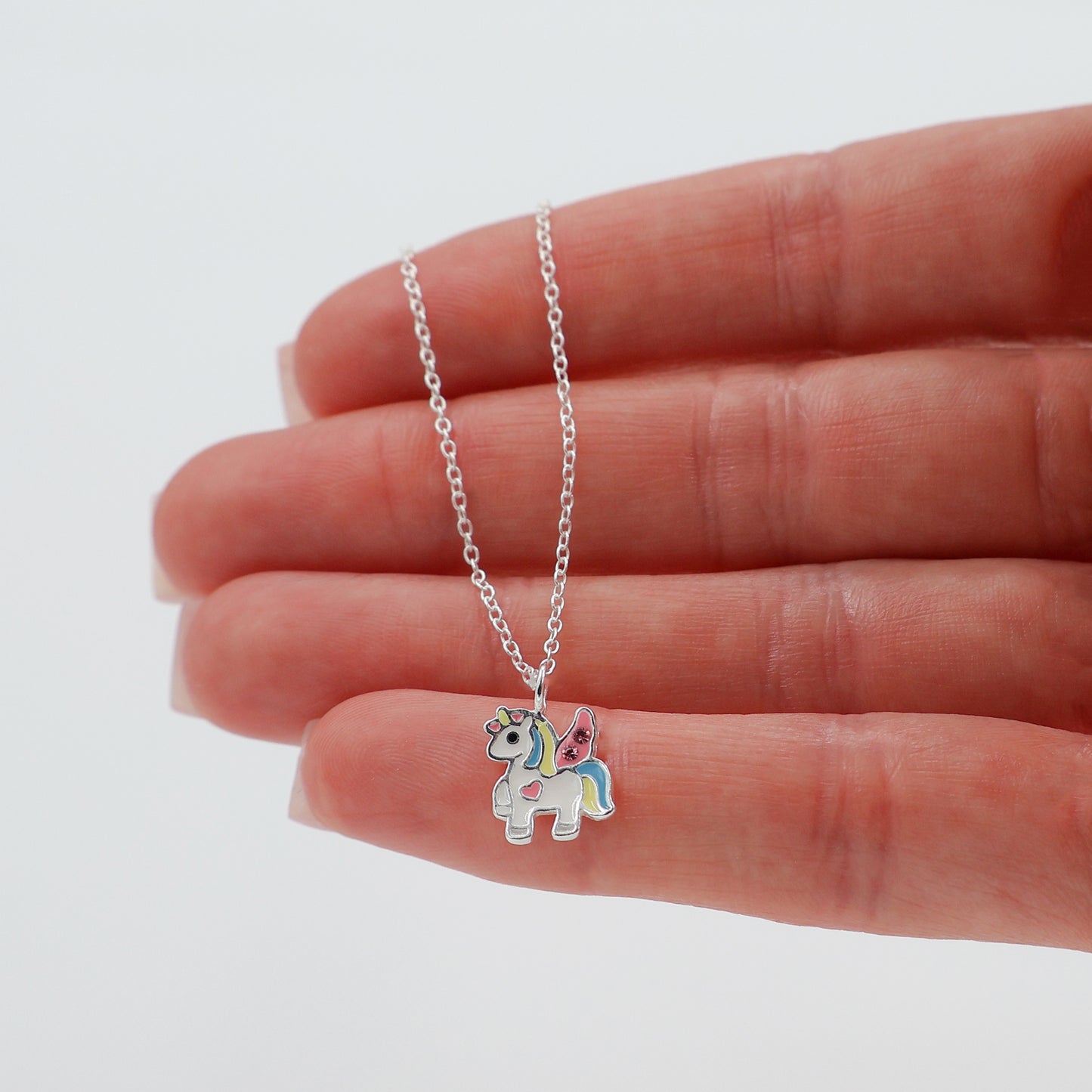 Sterling Silver Unicorn Necklace with Sparkling crystals - for Kids