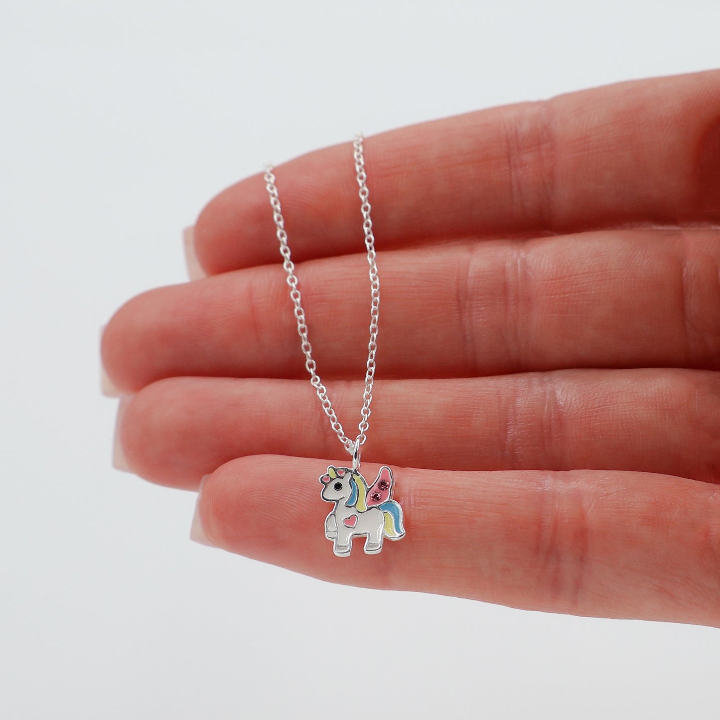  Set bijuterii argint pentru copii – colier și cercei unicorn multicolor, aripi roz