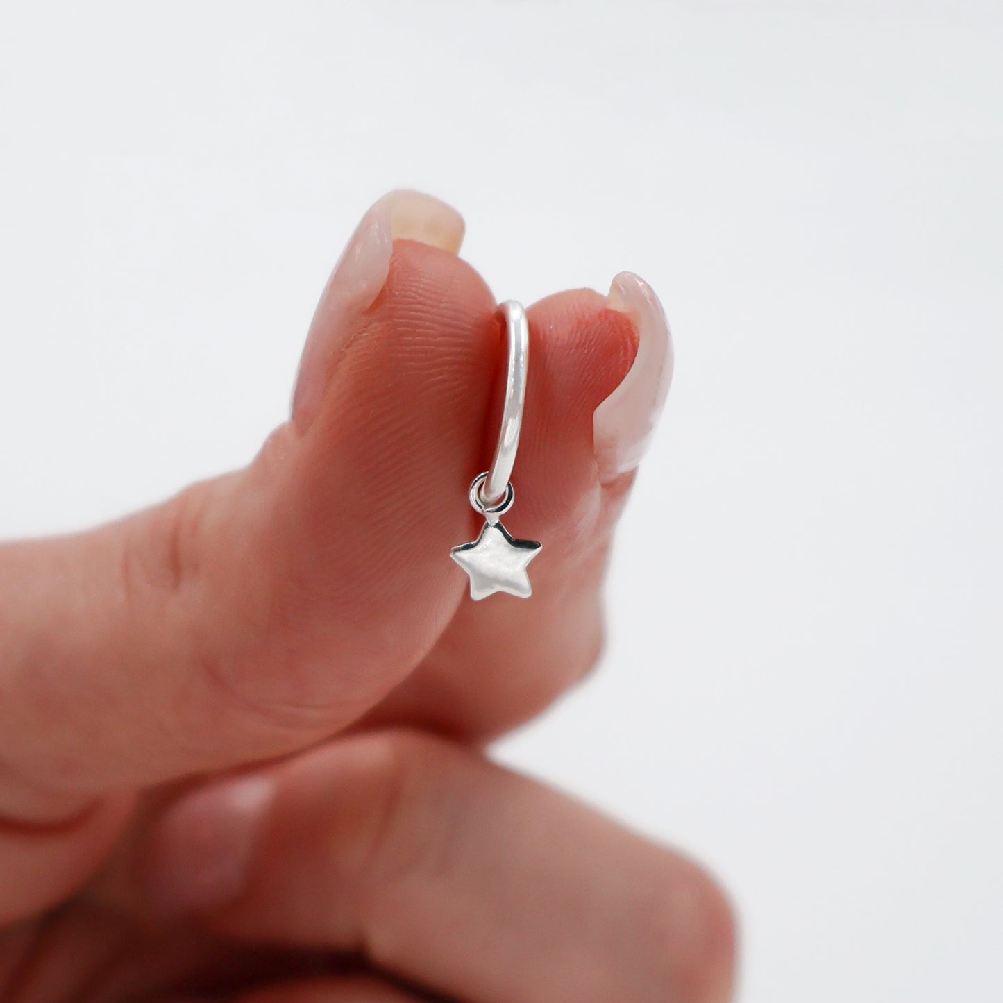 925 Sterling Silver Earrings with Round Hooks and Dangling Star