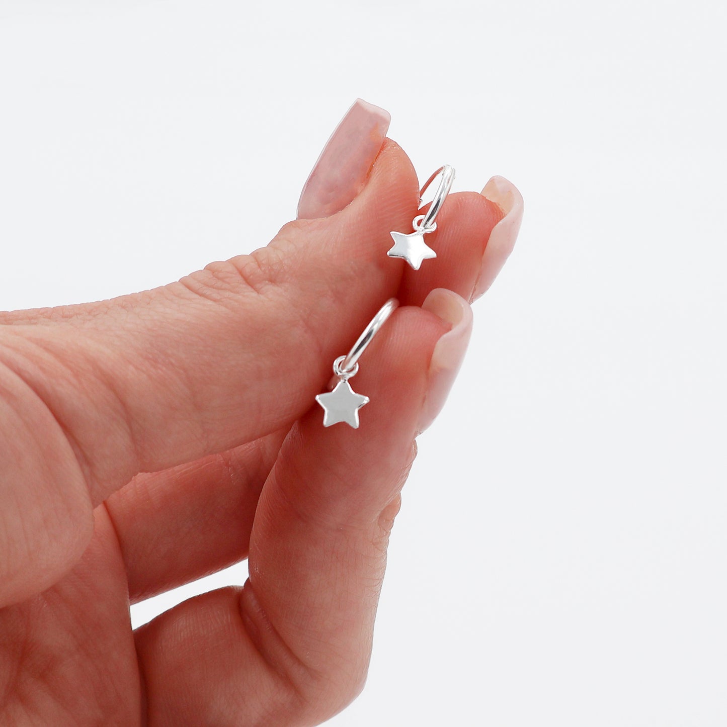 925 Sterling Silver Earrings with Round Hooks and Dangling Star