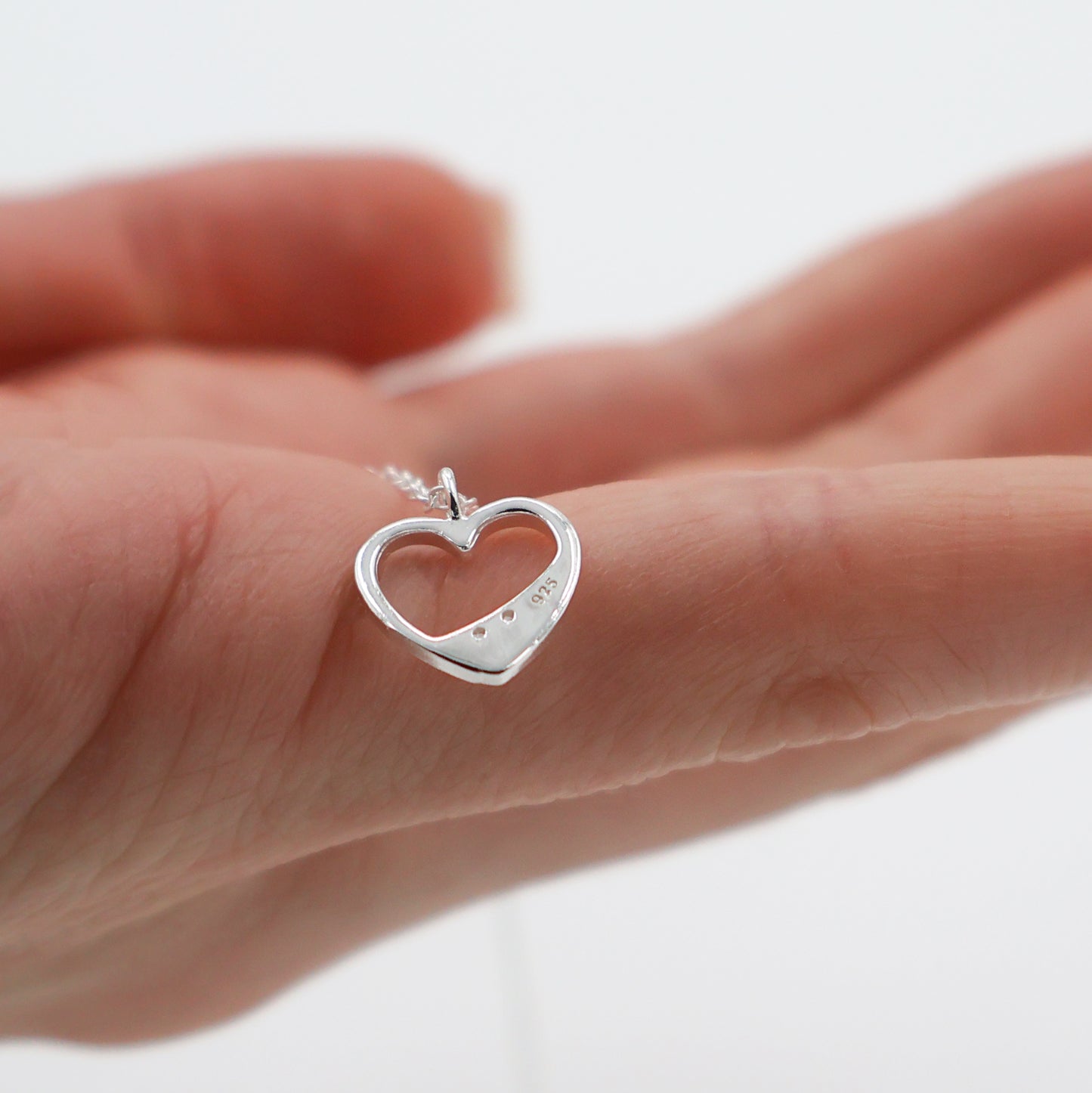 925 Sterling Silver Necklace with Hollow Heart Pendant and Sparkling Zirconia