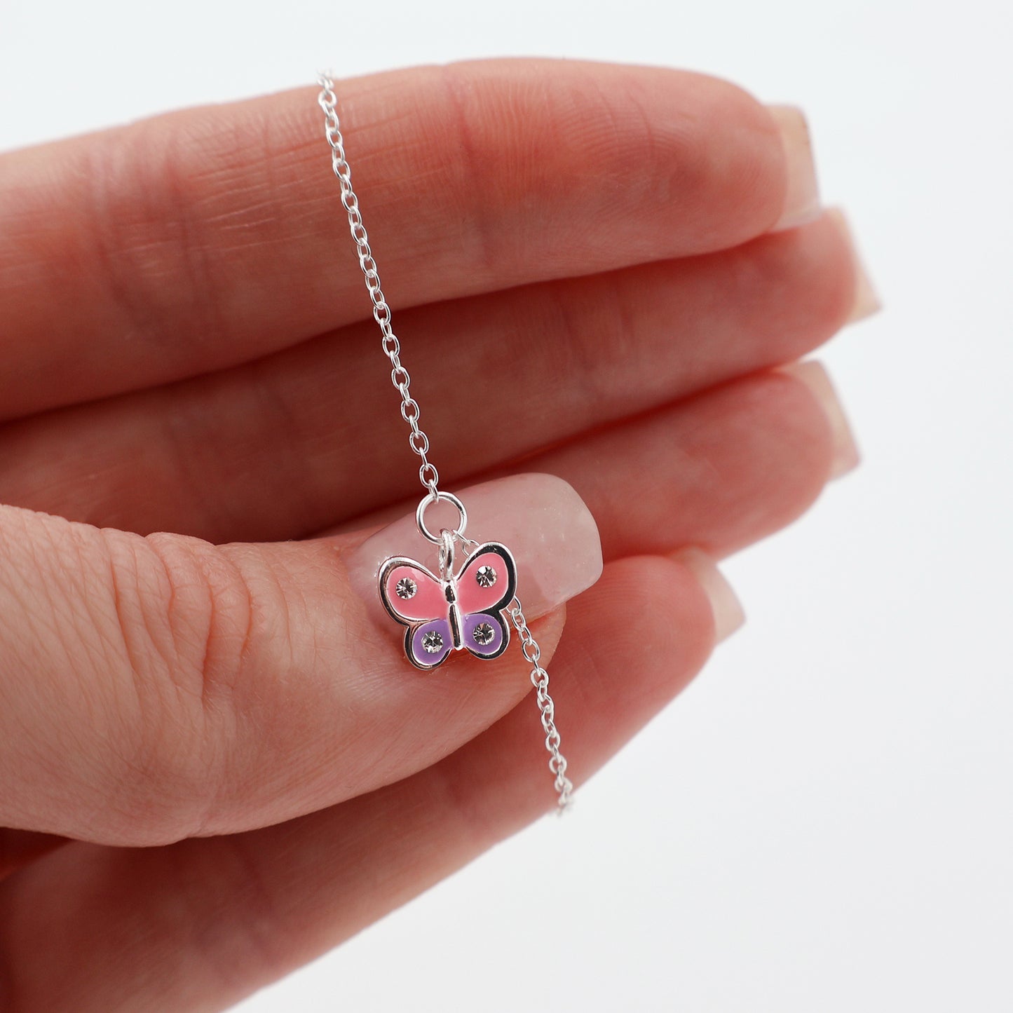 Sterling Silver Butterfly 4 zirconia set for kids – Bracelet and necklace