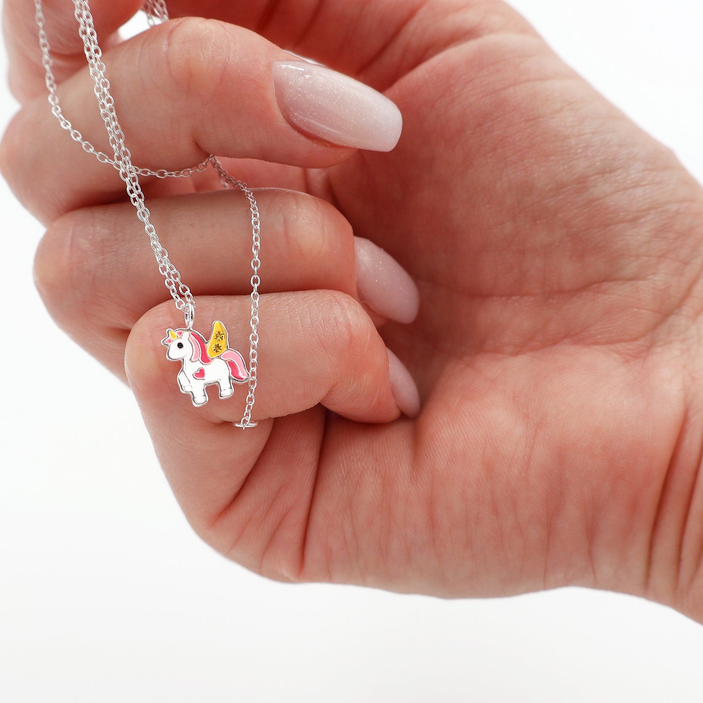 Sterling Silver Unicorn Necklace with Yellow Sparkling crystals - for Kids