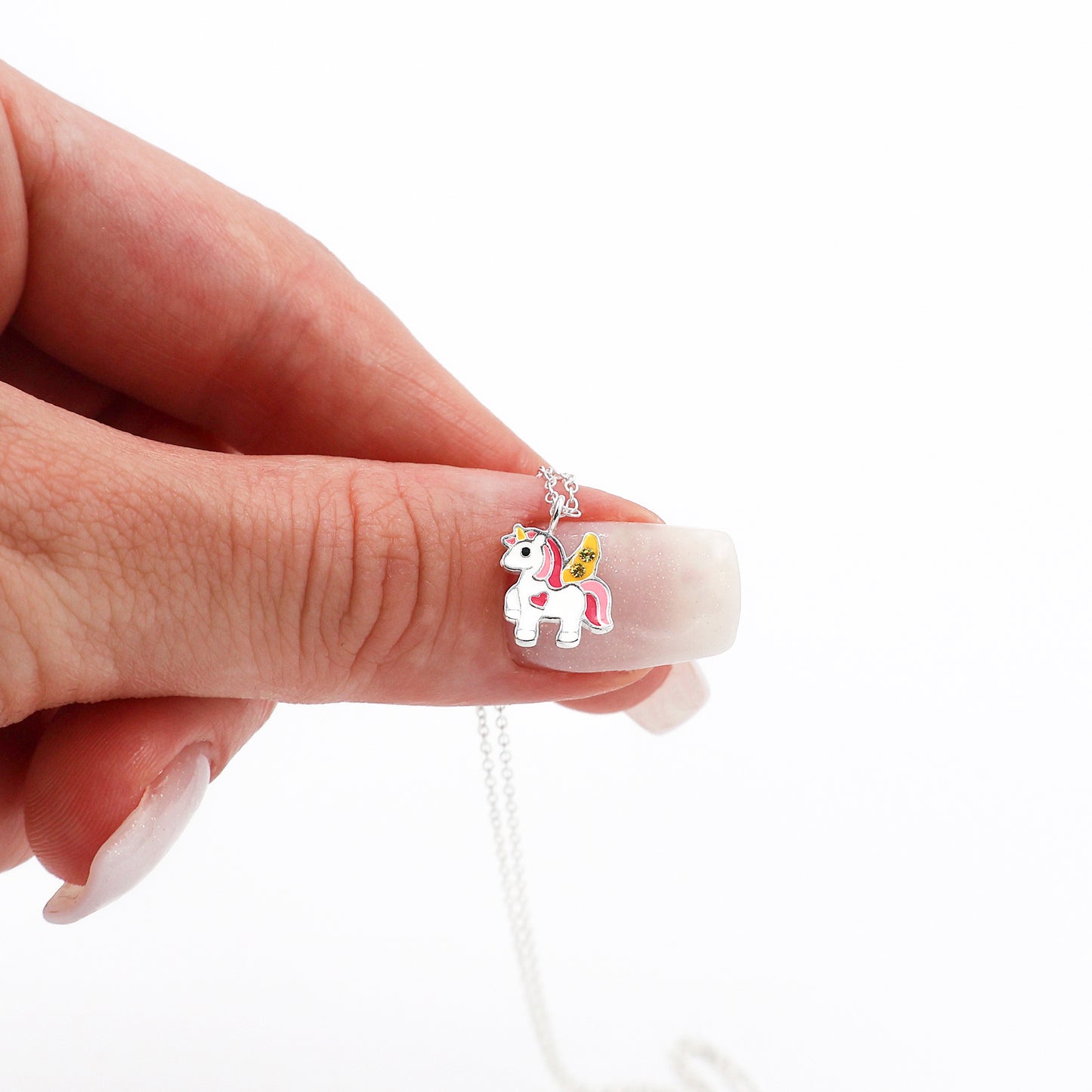 Sterling Silver Unicorn Necklace with Yellow Sparkling crystals - for Kids