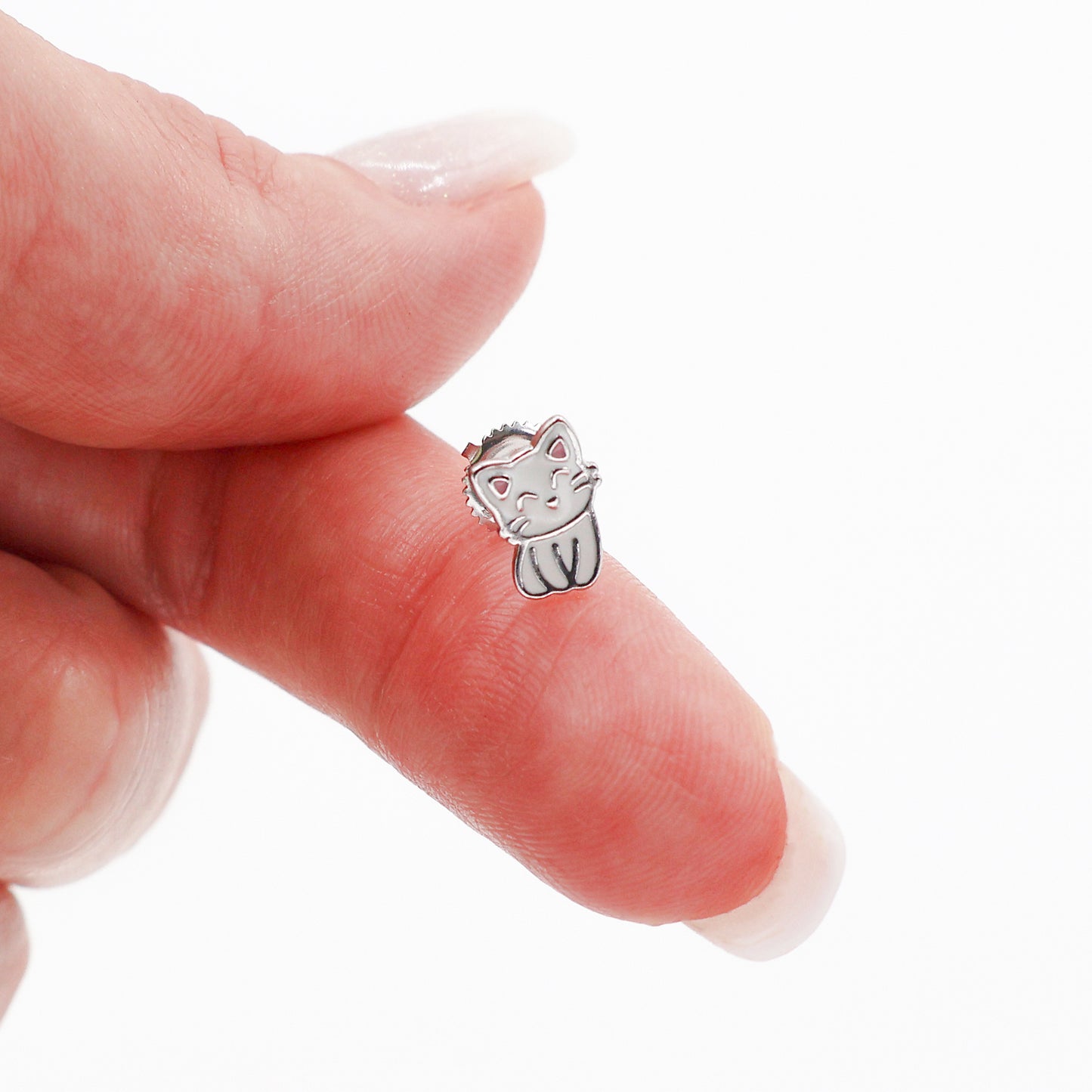 Threaded Screw-Back Cat Stud Earrings - Gift for Kids