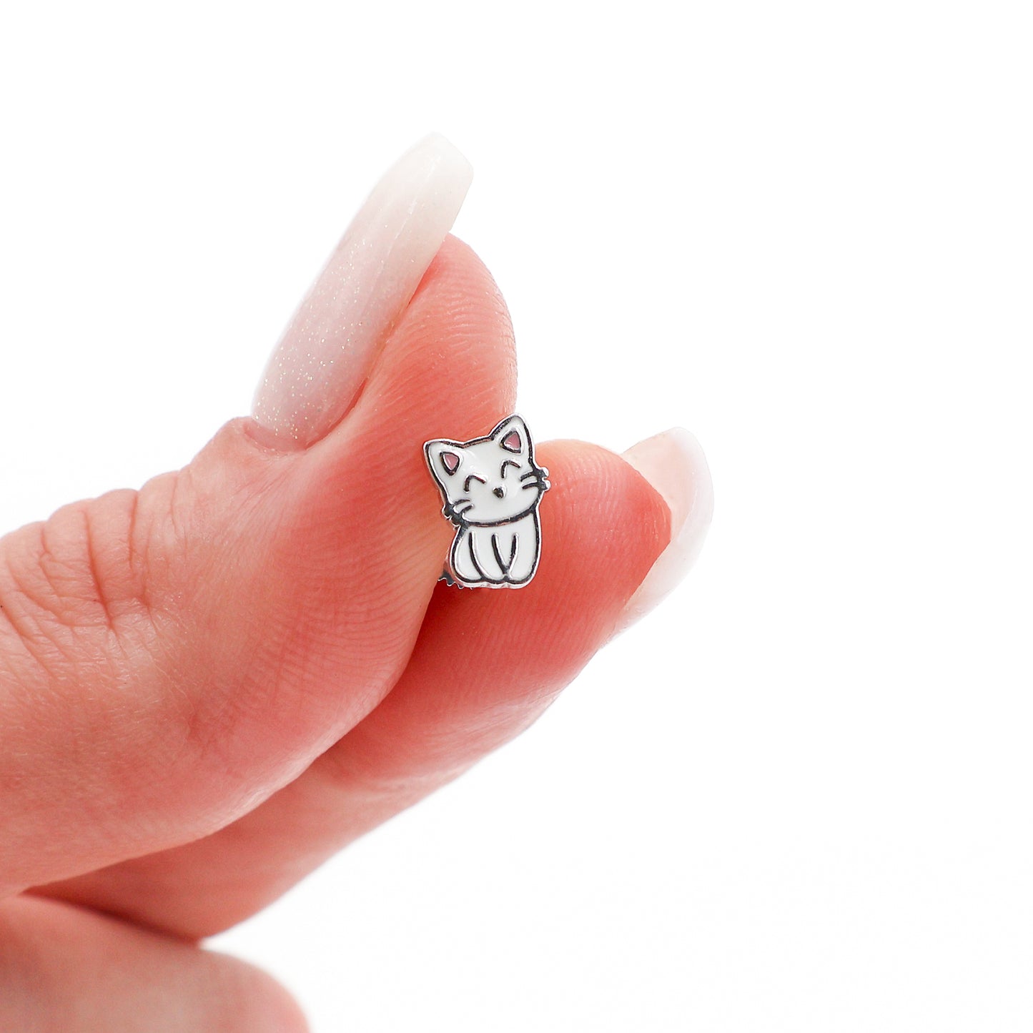 Threaded Screw-Back Cat Stud Earrings - Gift for Kids
