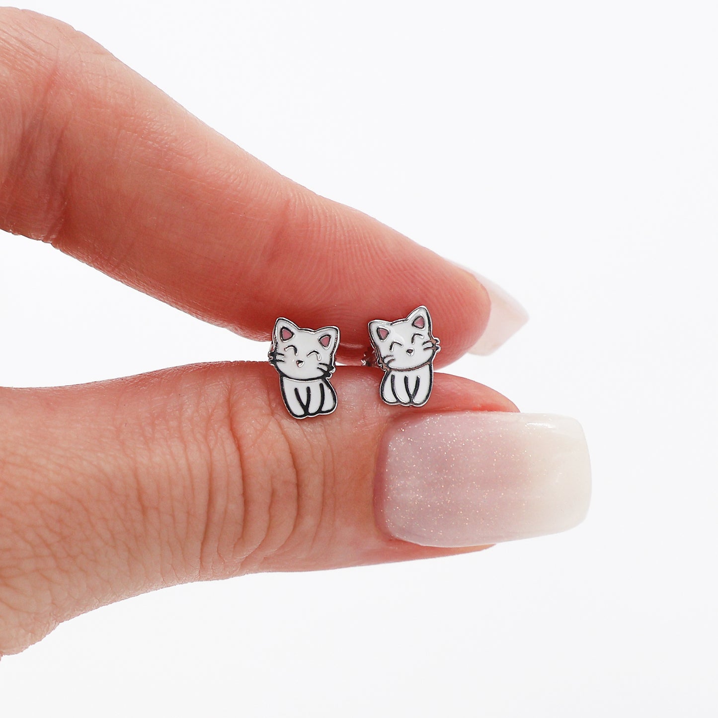 Threaded Screw-Back Cat Stud Earrings - Gift for Kids