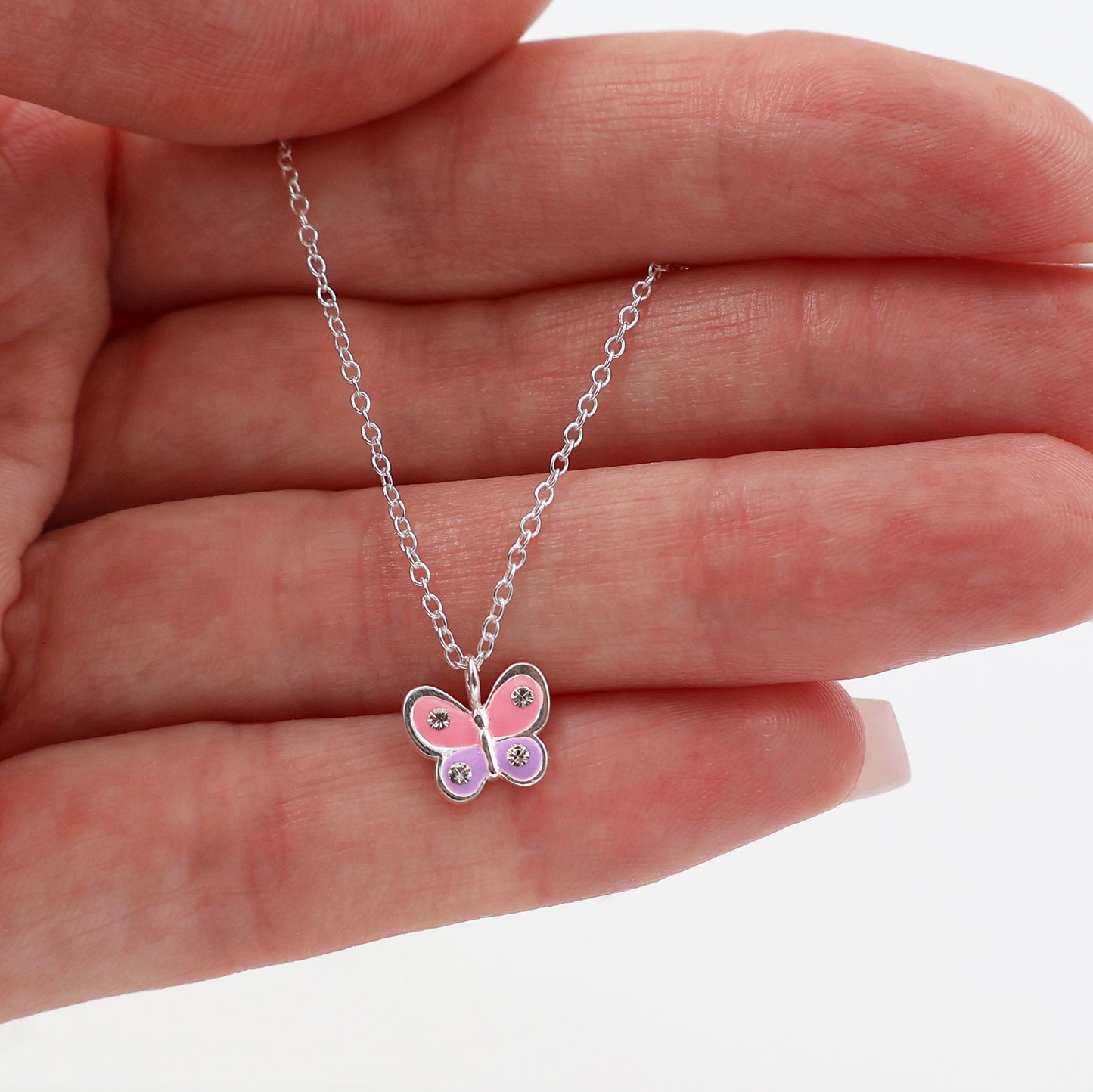 Sterling Silver Butterfly 4 zirconia set for kids – Bracelet and necklace