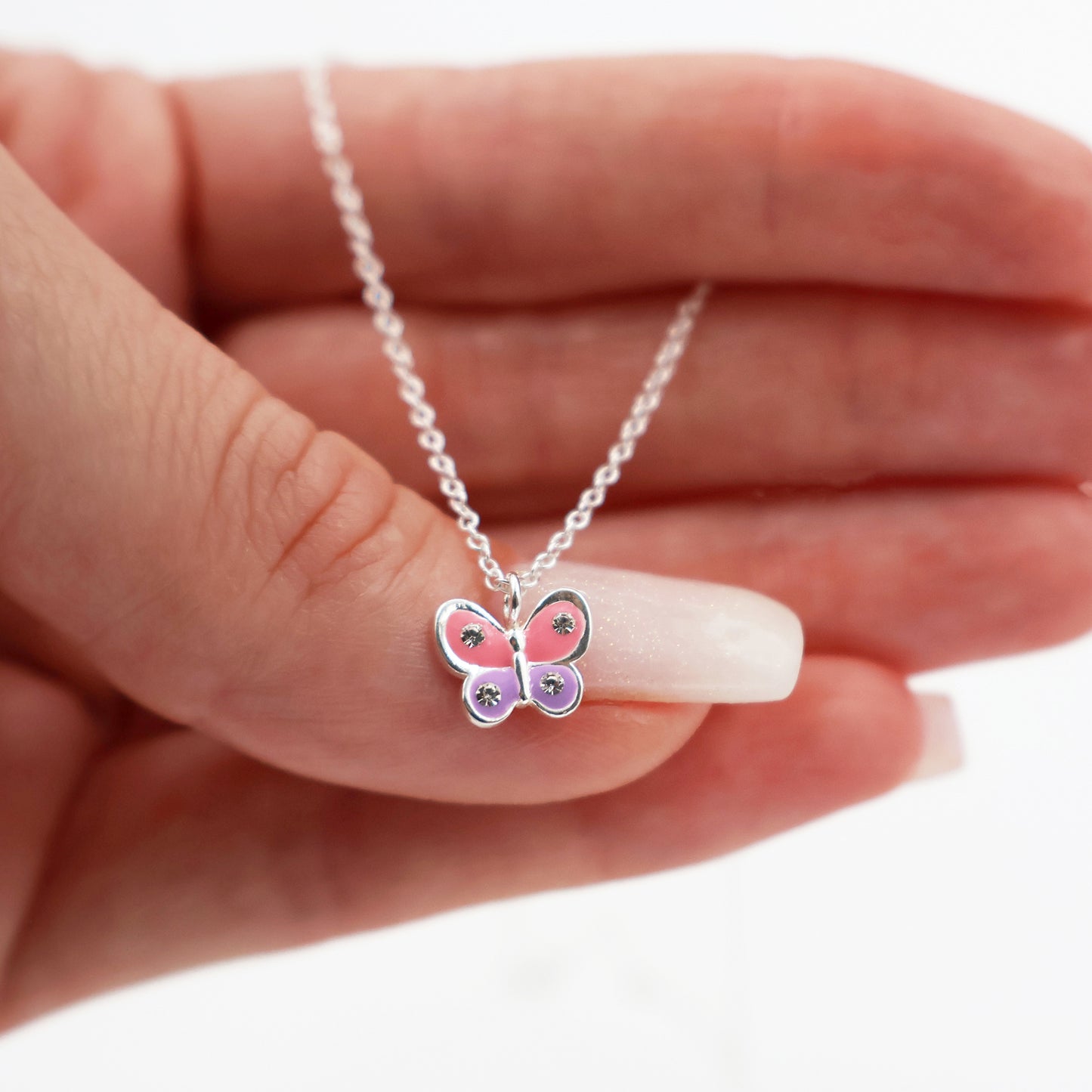 Sterling Silver Butterfly 4 zirconia set for kids – Bracelet and necklace