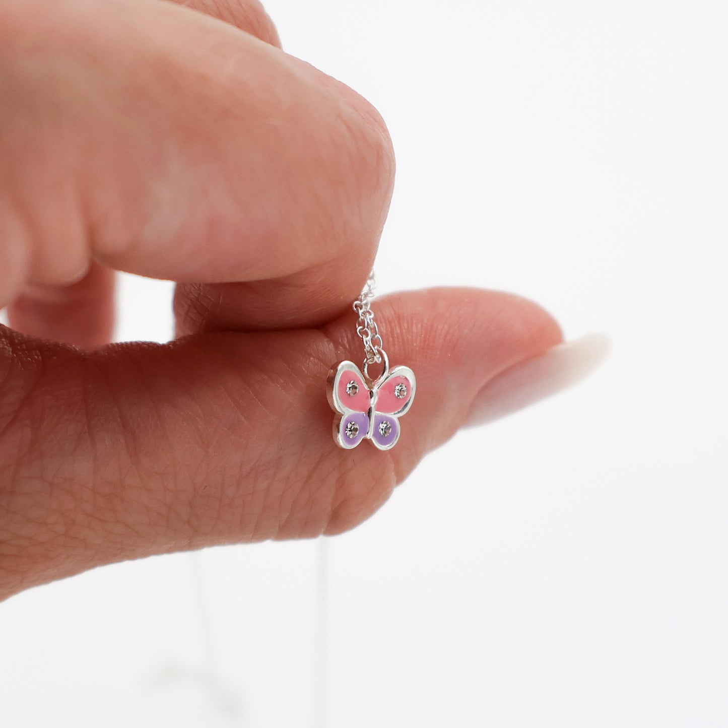 Sterling Silver Butterfly 4 zirconia set for kids – Bracelet and necklace