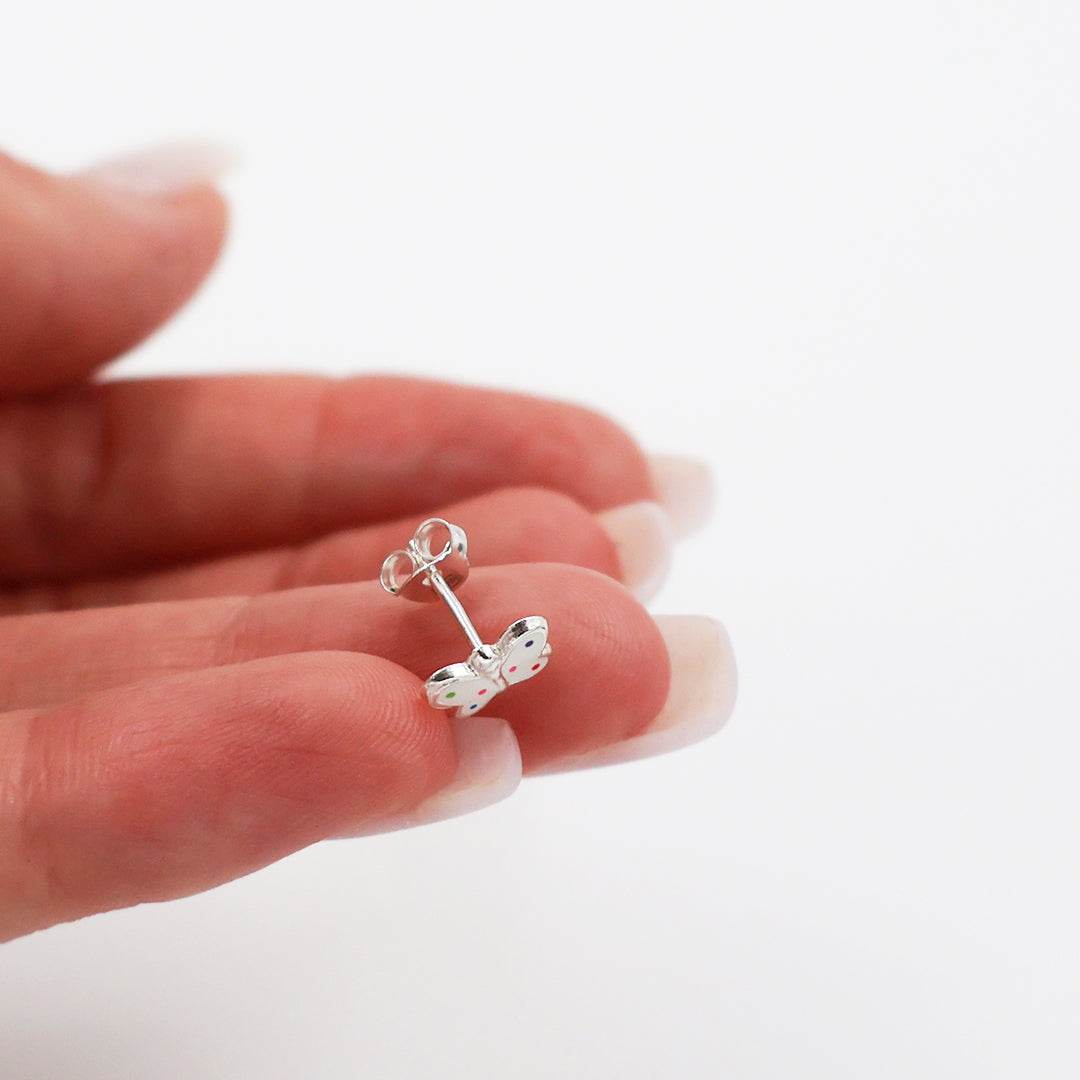 Sterling Silver Jewelry Set - Necklace and Stud Earrings White Butterfly Pendant