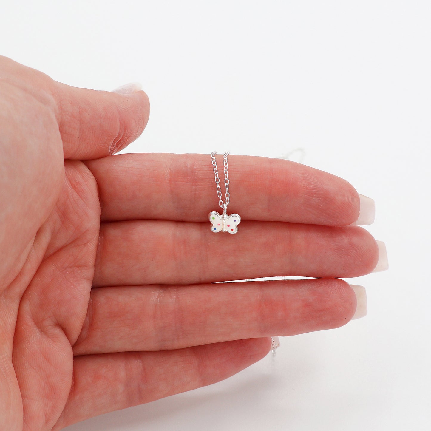 Sterling Silver Jewelry Set - Necklace and Stud Earrings White Butterfly Pendant