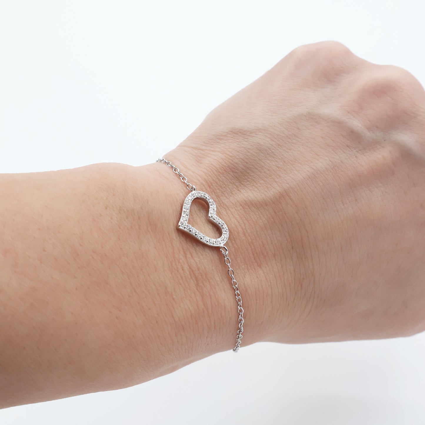 925 Sterling Silver Bracelet with Full White Zircon Heart