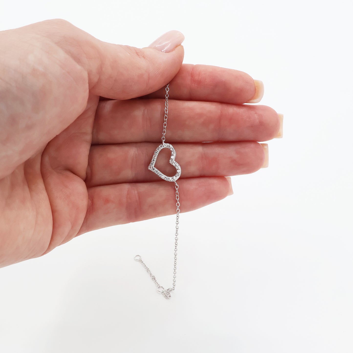 925 Sterling Silver Bracelet with Full White Zircon Heart