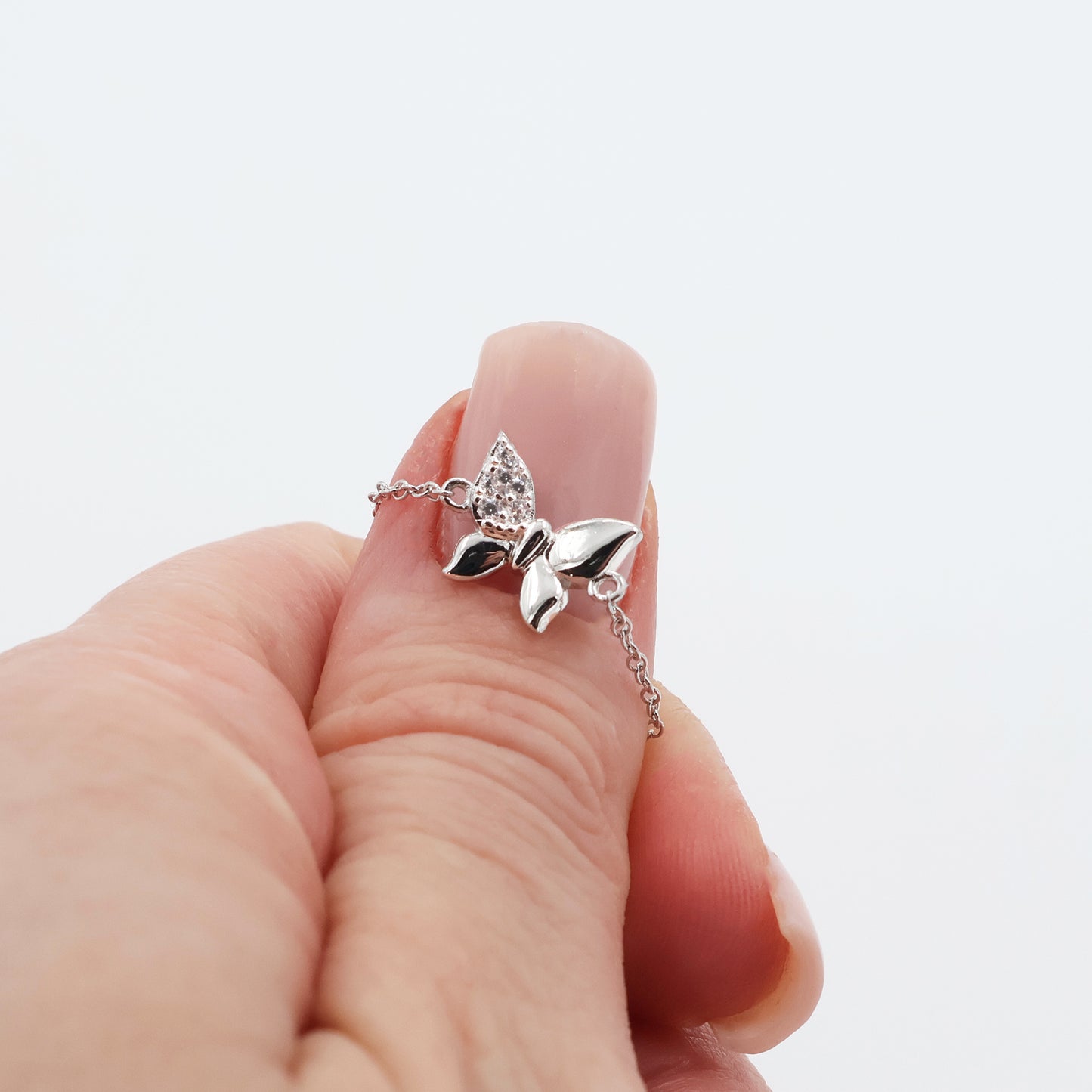 Brățară din Argint 925 placată cu Rodiu, cu fluturaș și zirconii albe