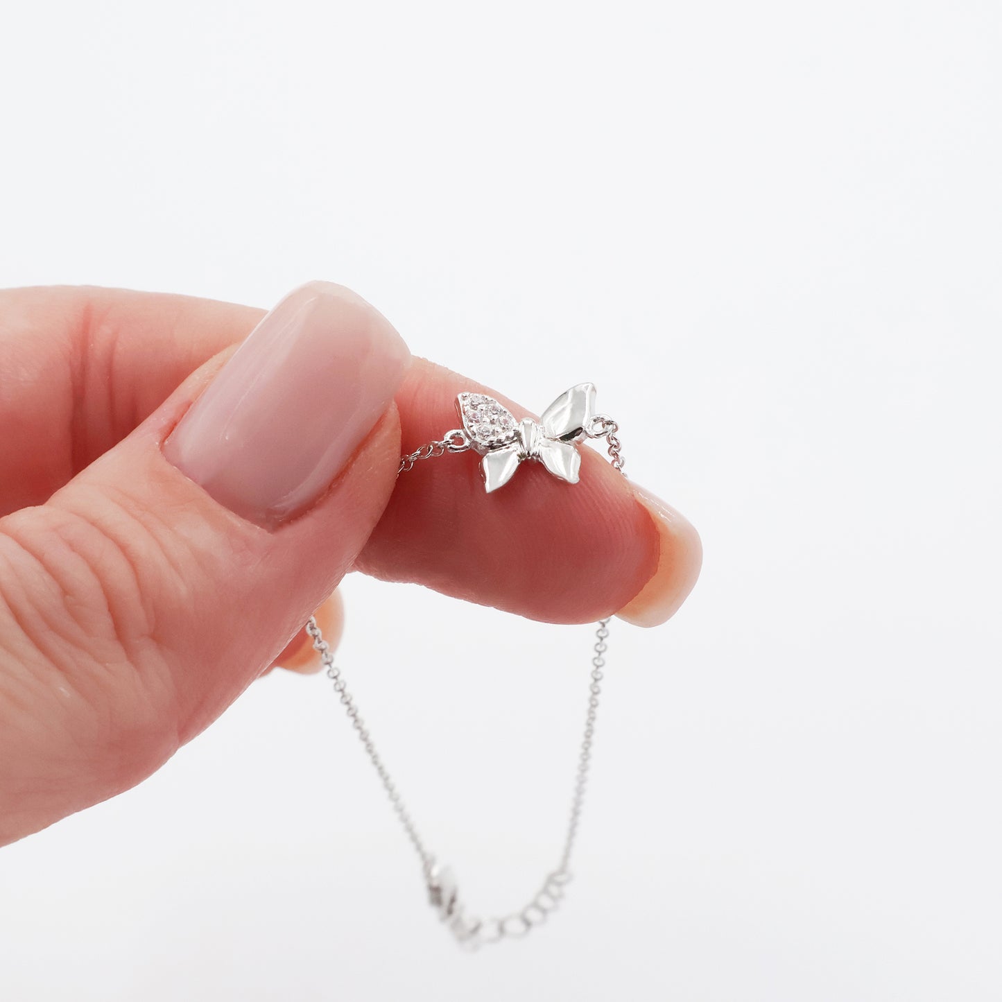 Brățară din Argint 925 placată cu Rodiu, cu fluturaș și zirconii albe