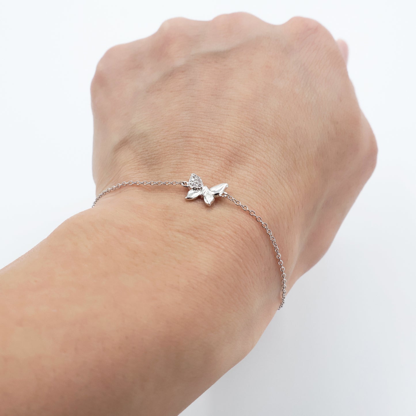 Brățară din Argint 925 placată cu Rodiu, cu fluturaș și zirconii albe