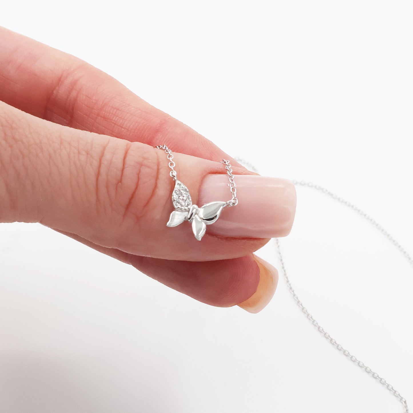 Rhodium-Plated 925 Silver Butterfly Necklace with White Zirconia