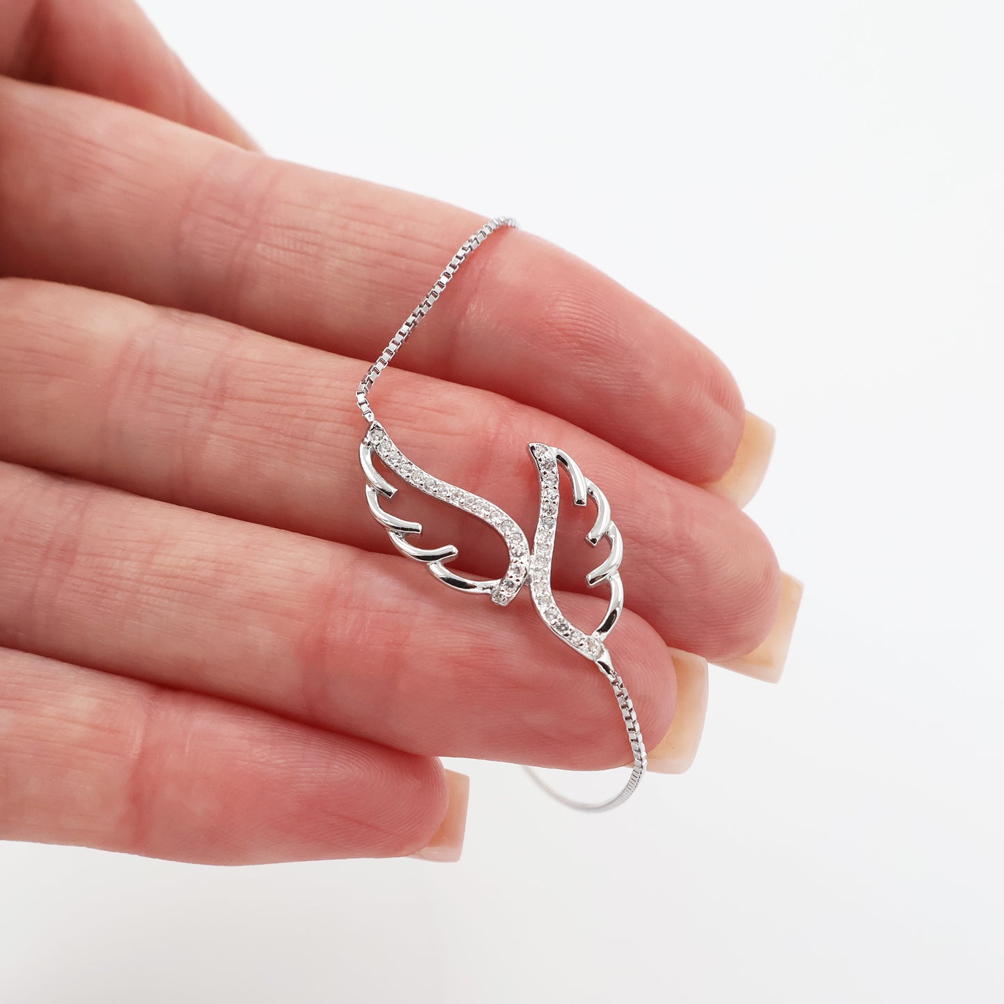Rhodium-Plated 925 Silver Bracelet with Wings and White Zirconia