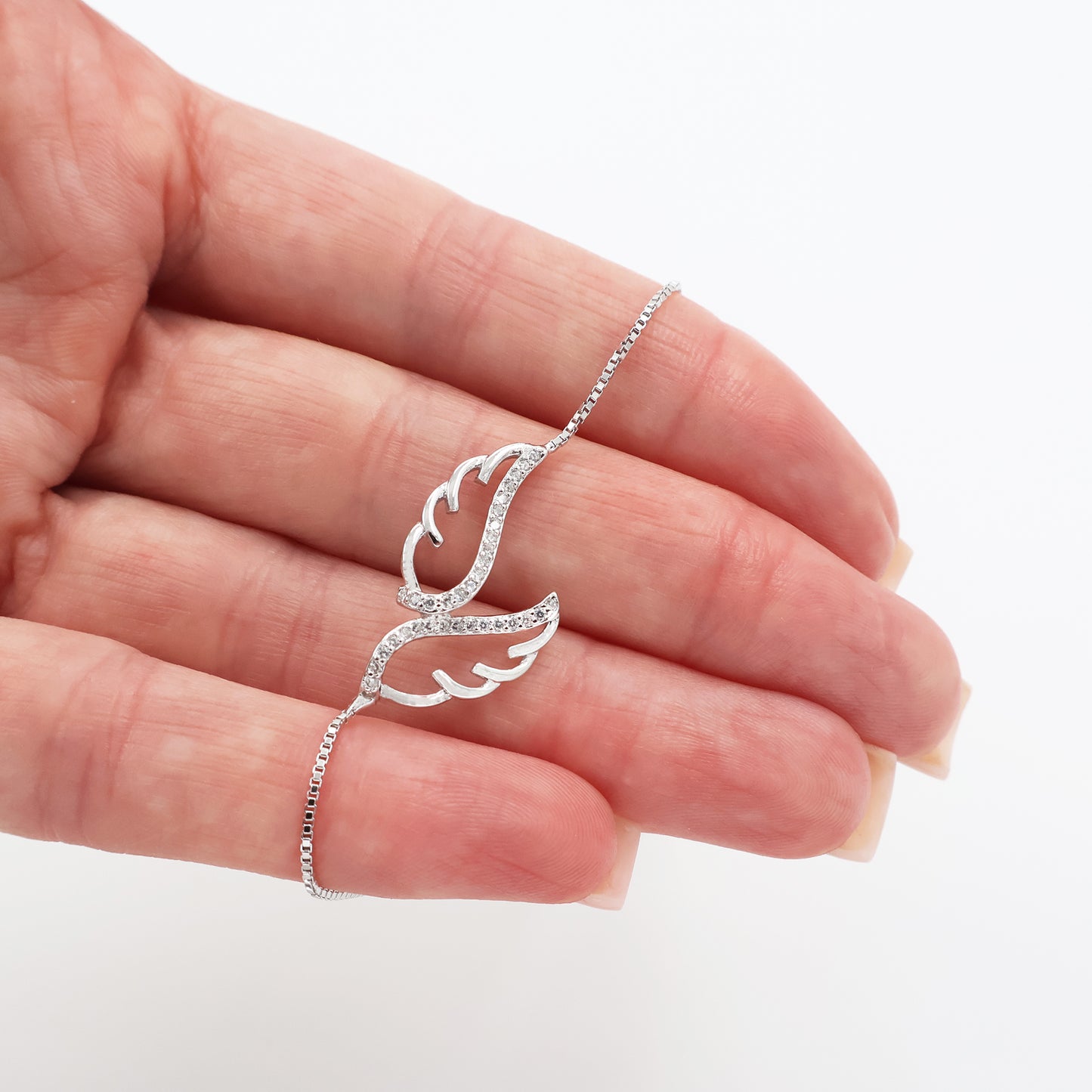 Rhodium-Plated 925 Silver Bracelet with Wings and White Zirconia