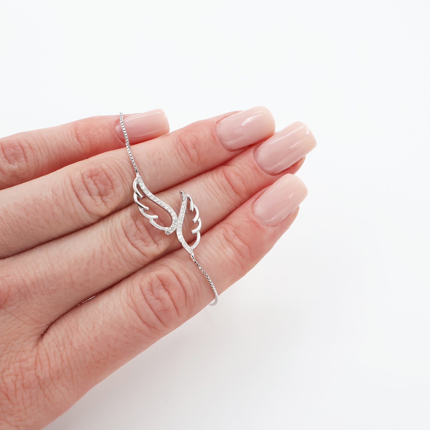 Rhodium-Plated 925 Silver Bracelet with Wings and White Zirconia