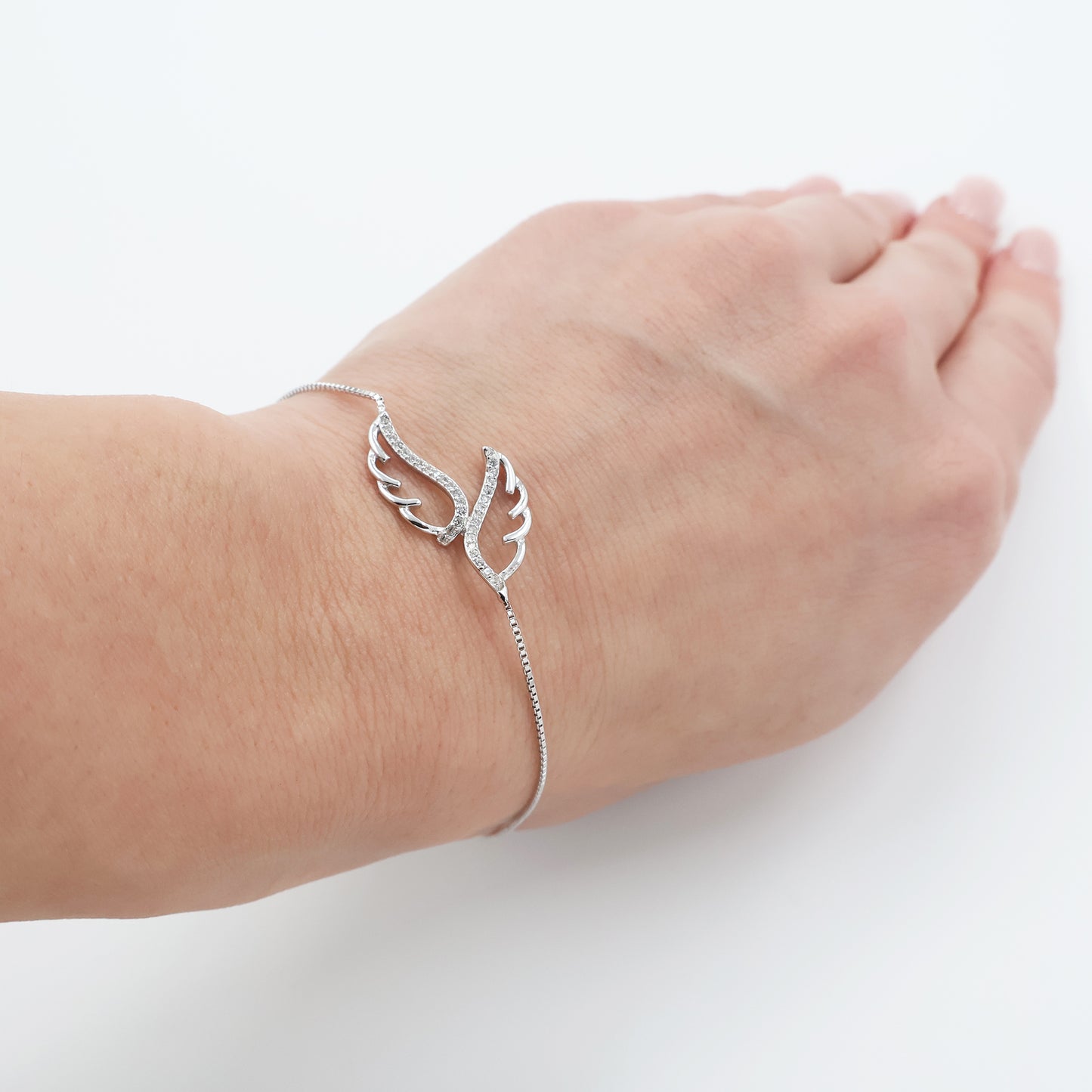 Rhodium-Plated 925 Silver Bracelet with Wings and White Zirconia