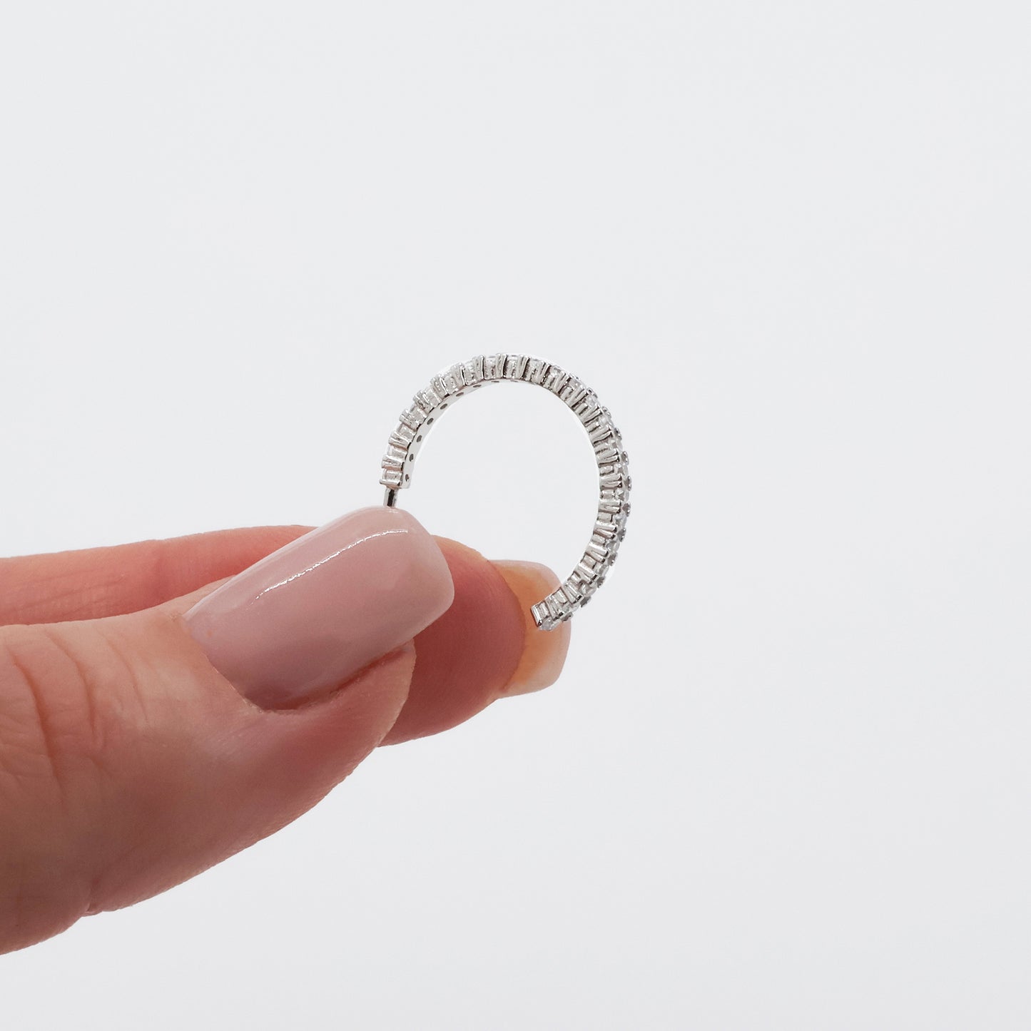 925 Sterling Silver Rhodium Plated Half Circle Earrings with 24 White Zirconia