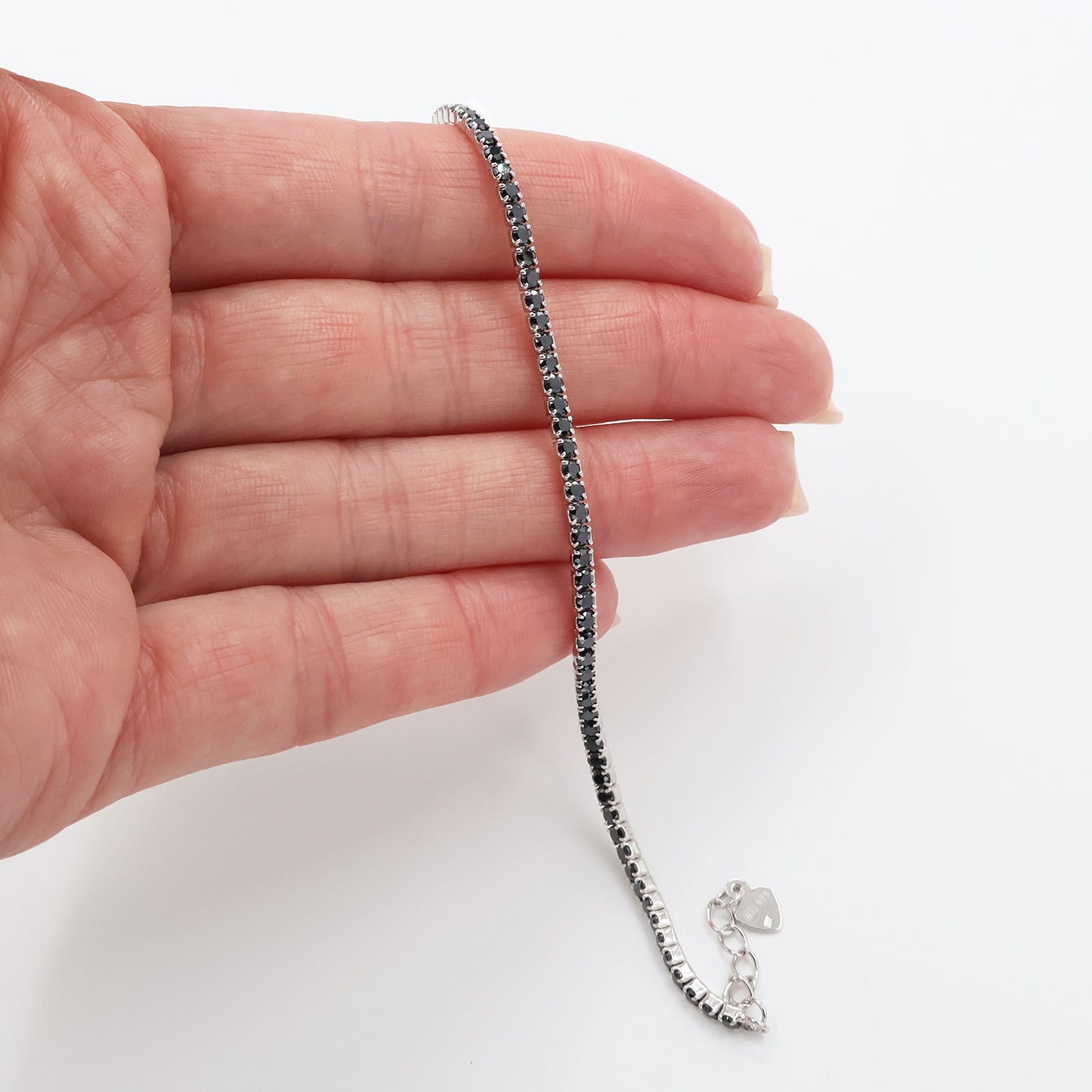 Rhodium Plated 925 Sterling Silver Tennis Bracelet with Black Zirconia
