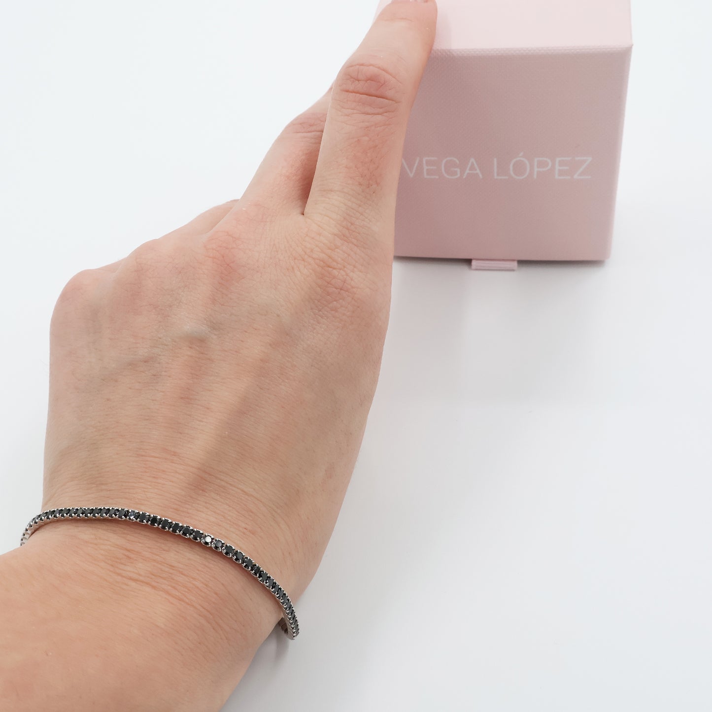 Rhodium Plated 925 Sterling Silver Tennis Bracelet with Black Zirconia