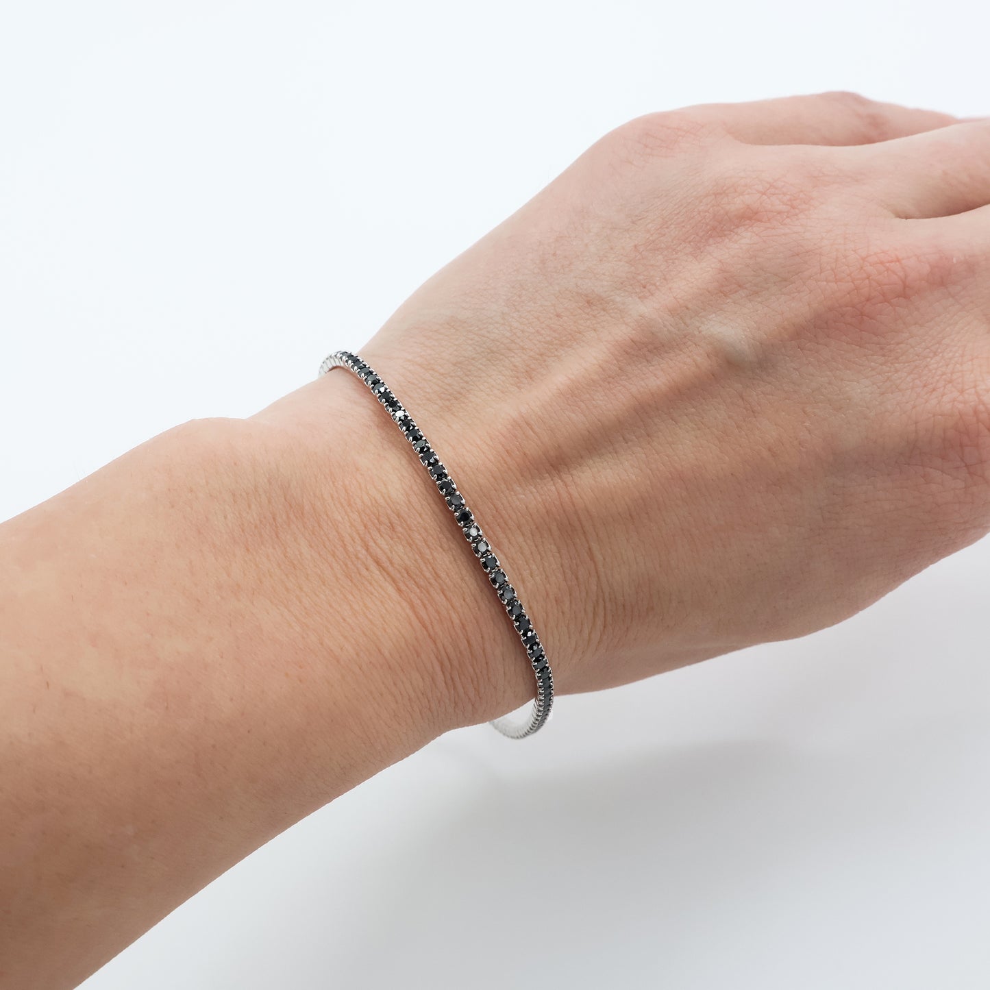 Rhodium Plated 925 Sterling Silver Tennis Bracelet with Black Zirconia