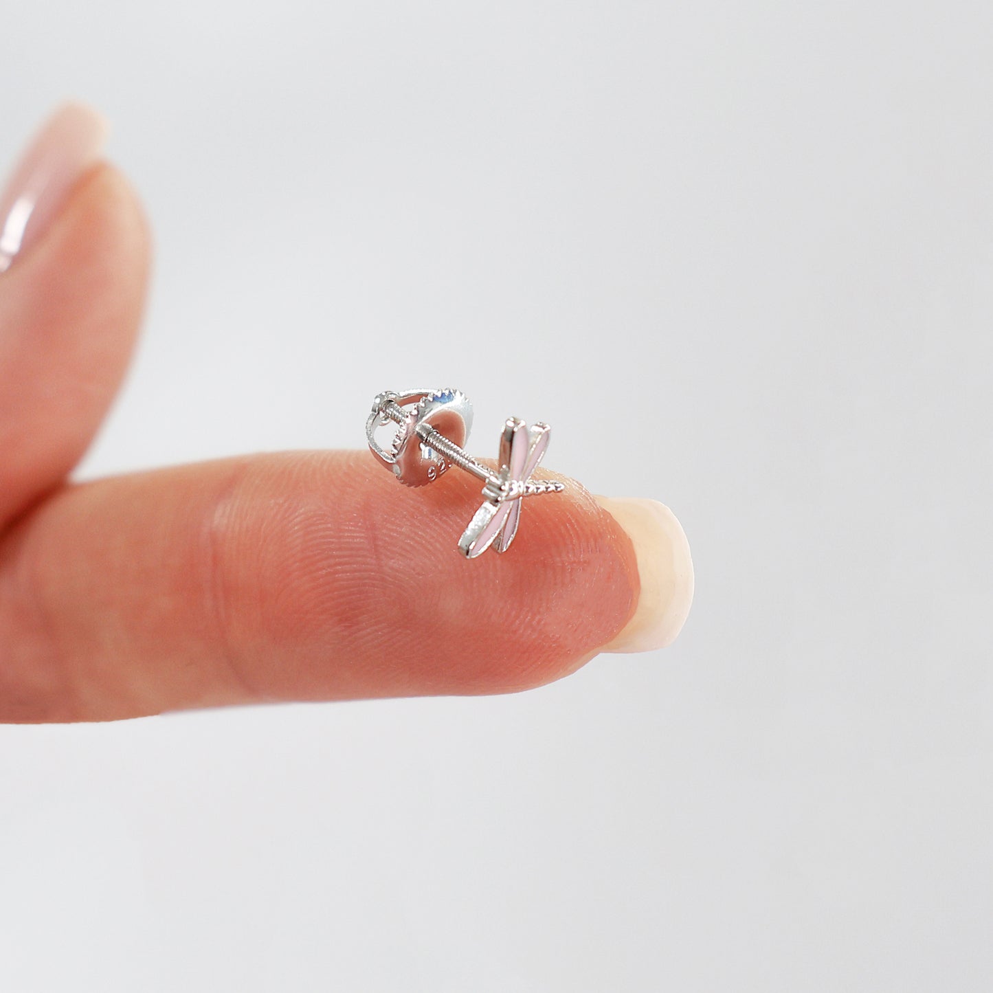 925 Sterling Silver Rhodium-Plated Dragonfly Stud Earrings with Screw-Back Closure