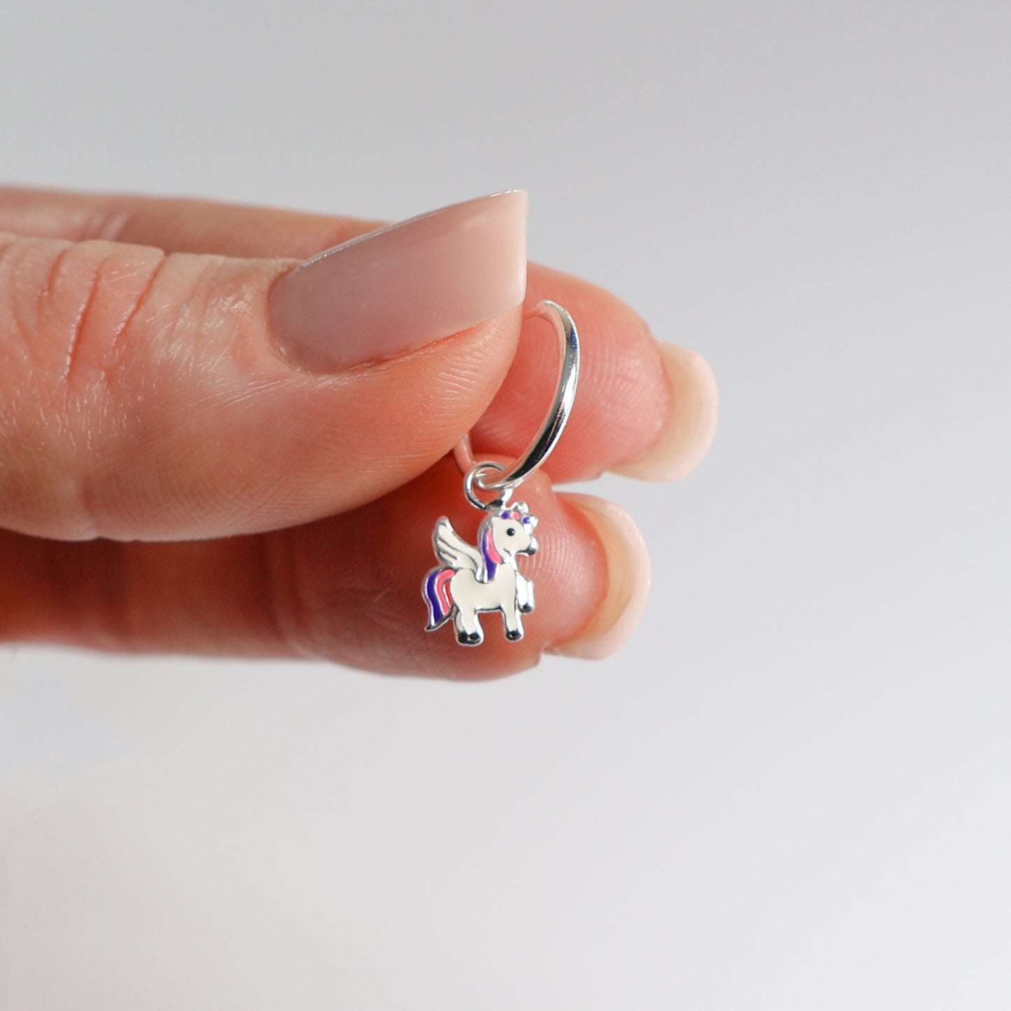 Cercei Argint pentru copii - unicorn roz, violet, agățătoare rotundă | Cadou copii 