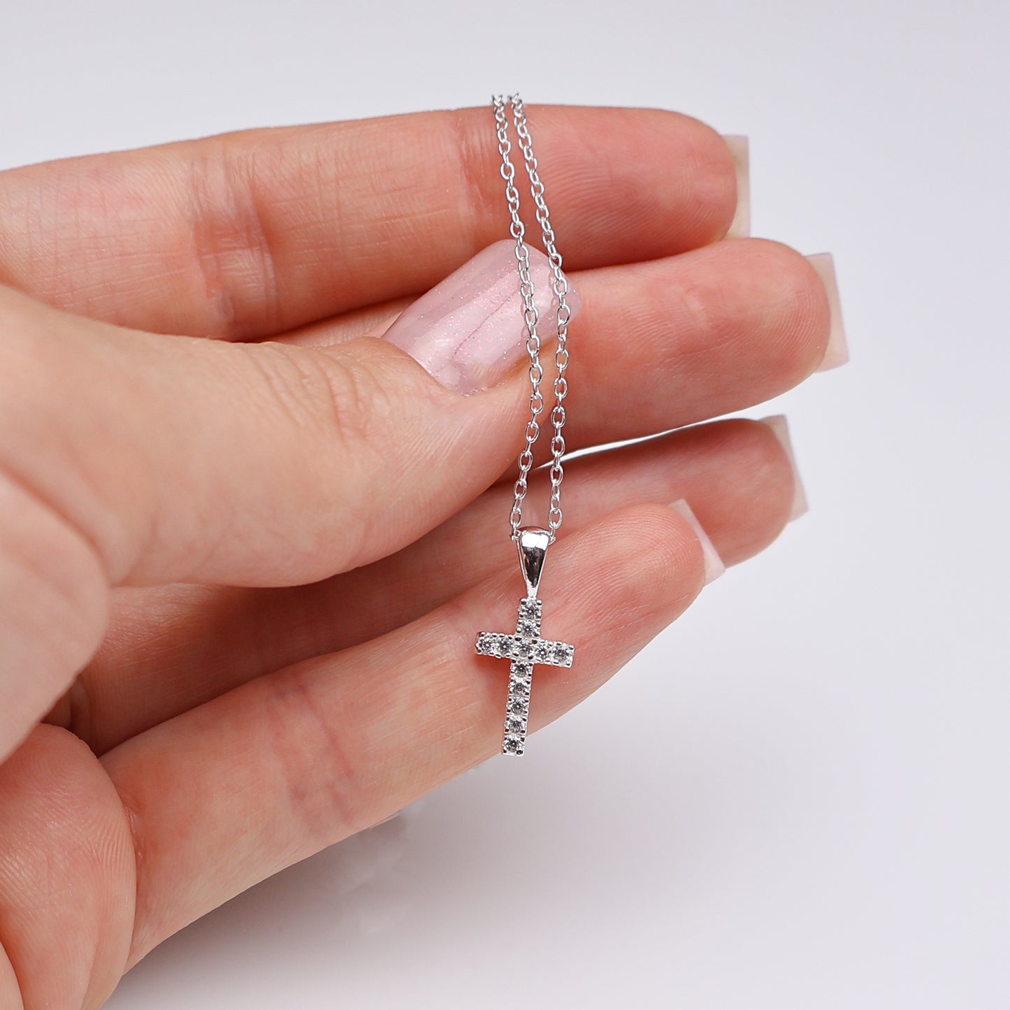 Silver Necklace with Cross Pendant and Zirconia – Gift for Women