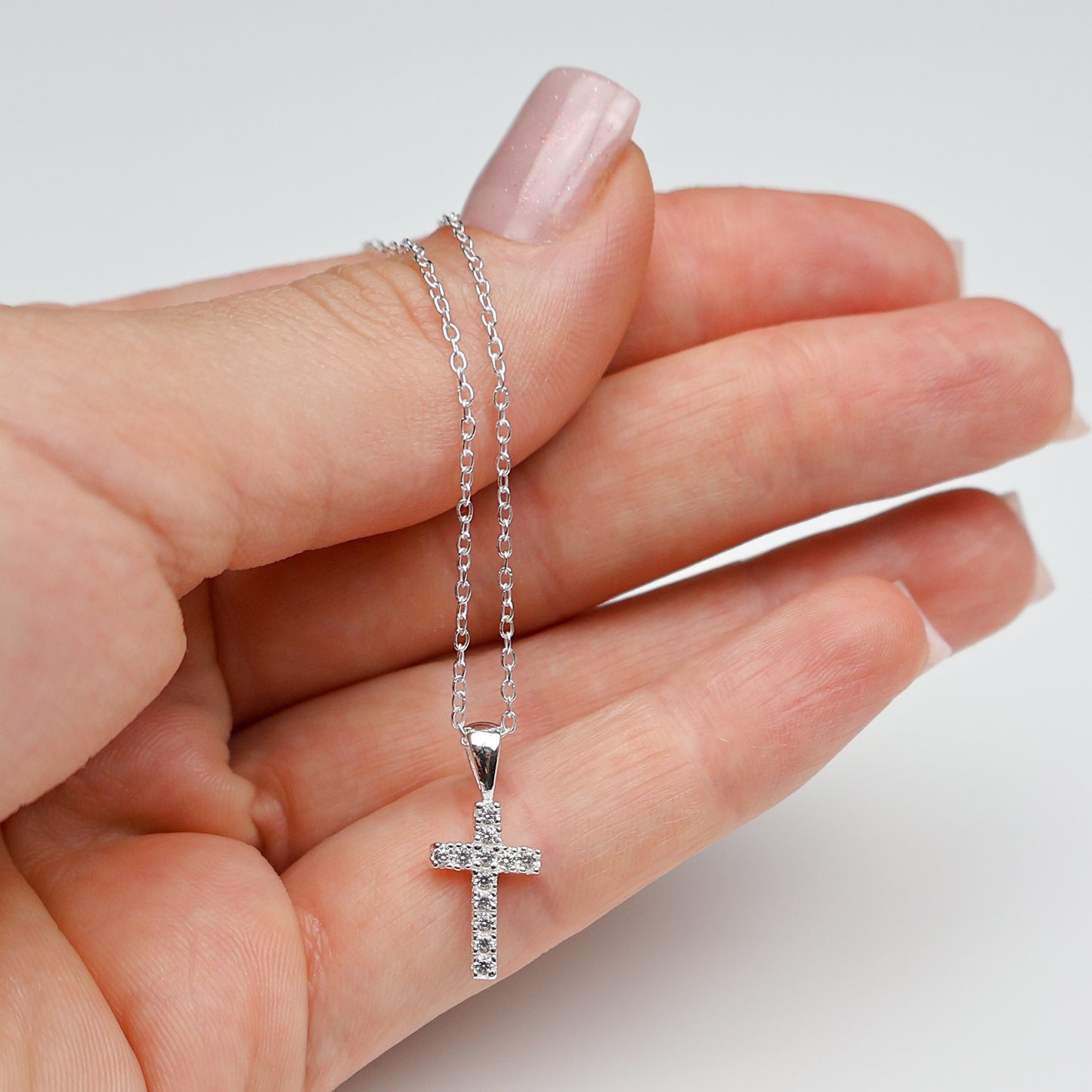 Silver Necklace with Cross Pendant and Zirconia – Gift for Women