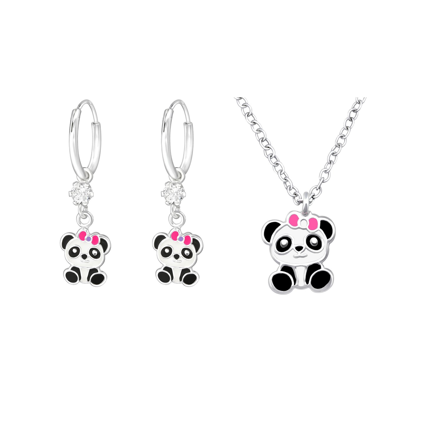 Children’s 925 Sterling Silver Jewelry Set with Panda – Necklace and Earrings