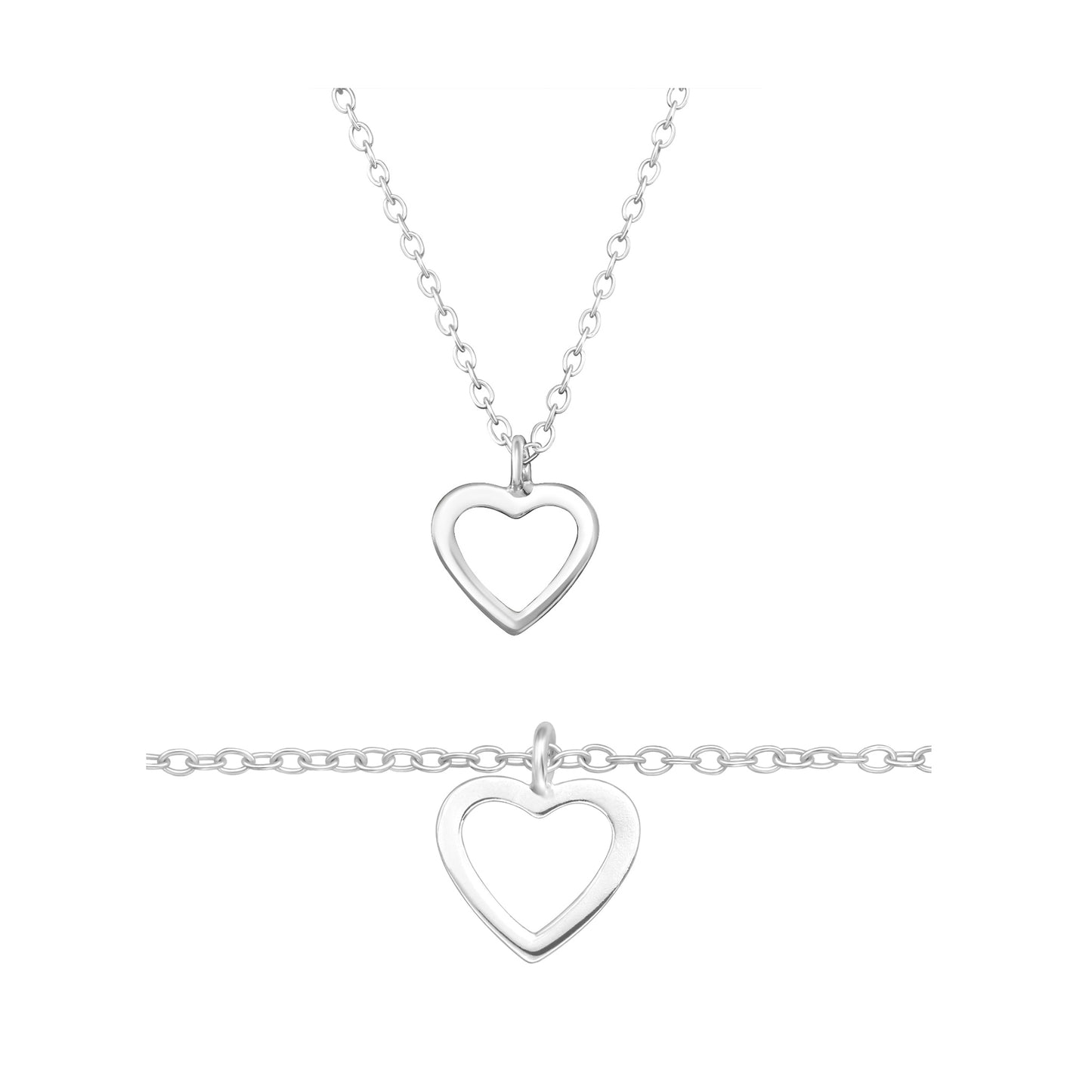 Elegant 925 Sterling Silver Necklace & Bracelet Set with Heart Contour Pendant