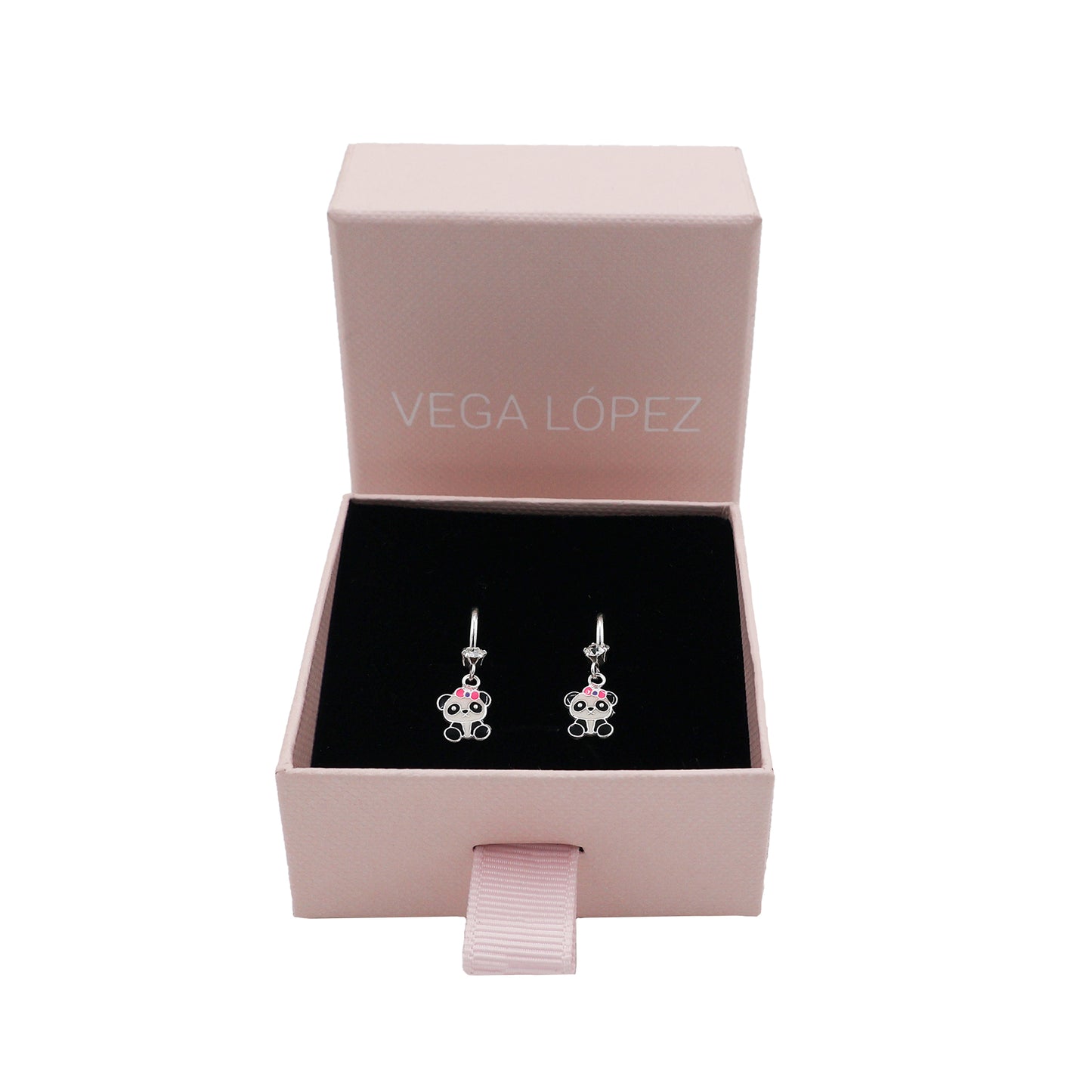 Children’s 925 Sterling Silver Earrings with Panda, Pink Bow, and Crystals – Adorable Design, Anti-Tarnish Finish