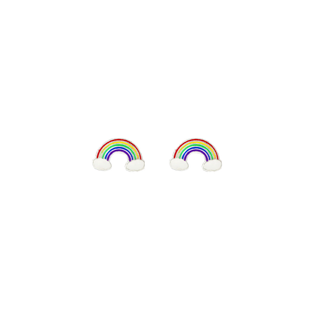 Stud earrings with clouds and a rainbow