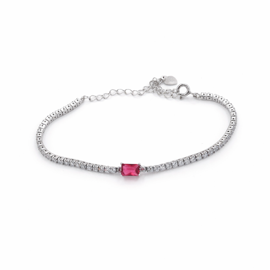 925 Sterling Silver Tennis Bracelet with White and Red Zirconia