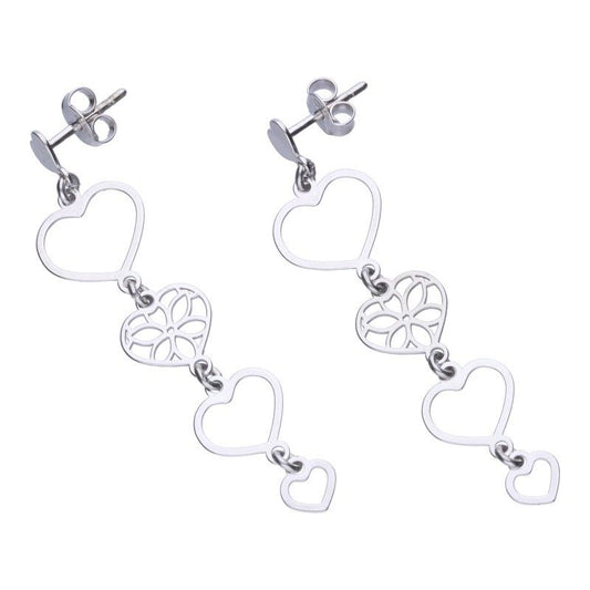 925 Sterling Silver Rhodium Plated Hanging Heart Earrings – 5cm Openwork Design