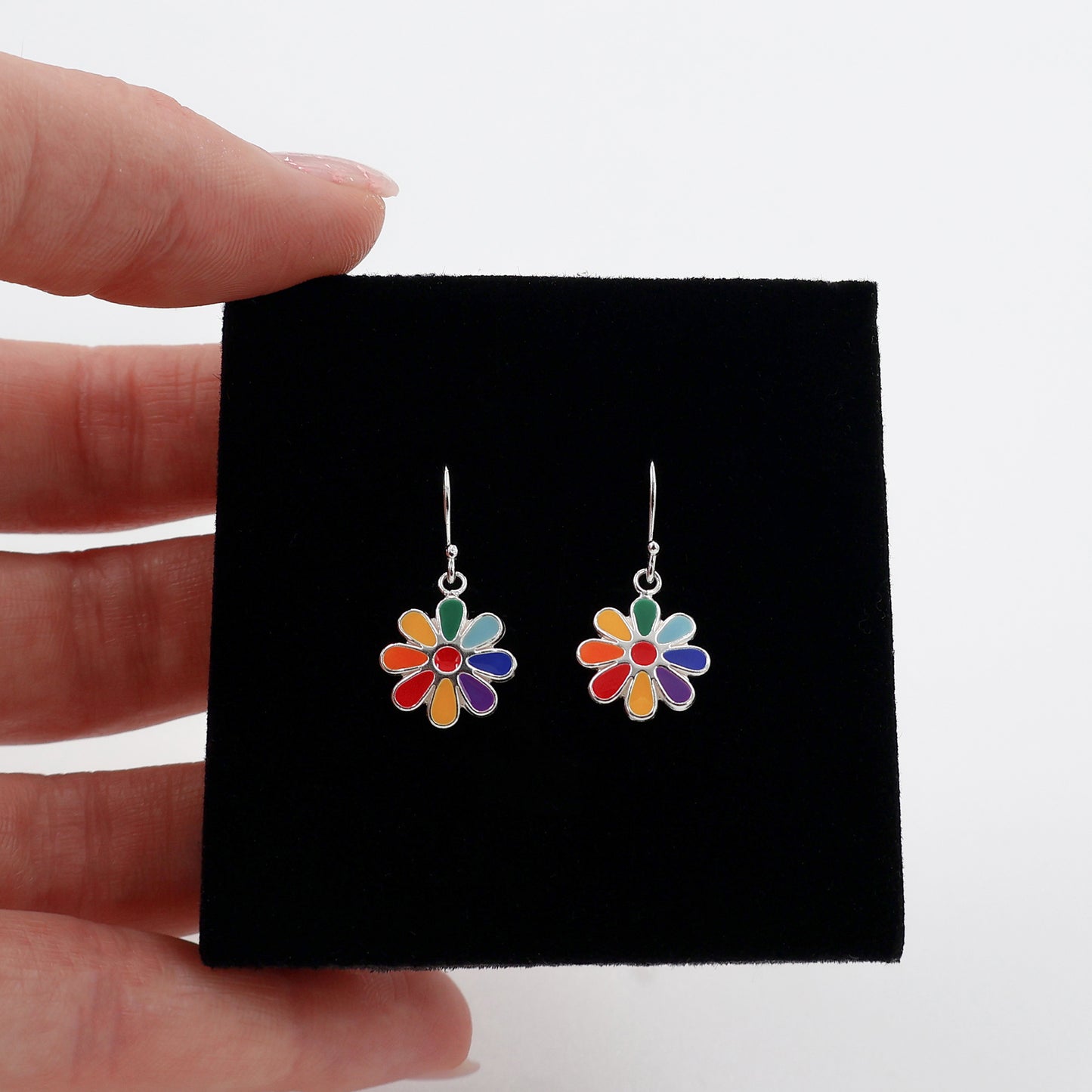 Earrings with hooks and multicolored flower petals