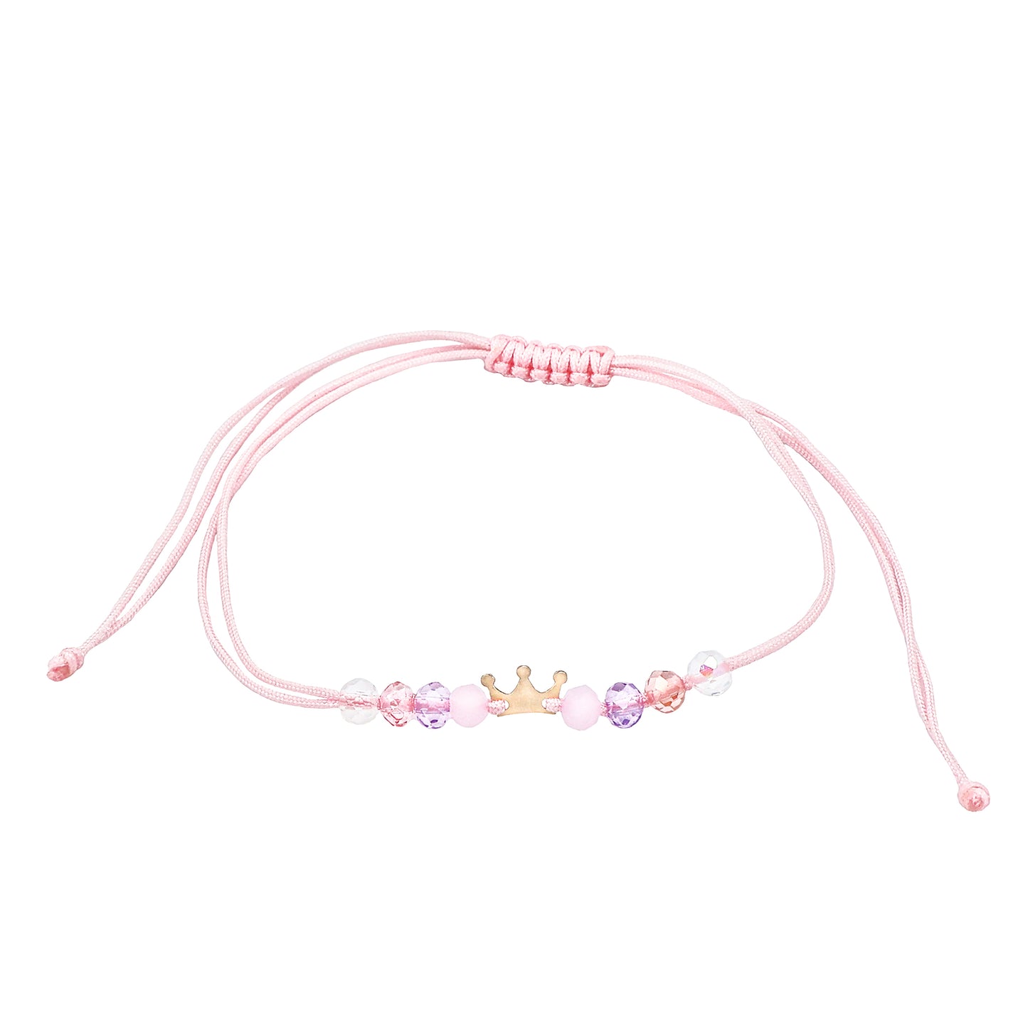 Bracelet with a 14K solid gold crown pendant and multicolored pink crystals Vega Lopez