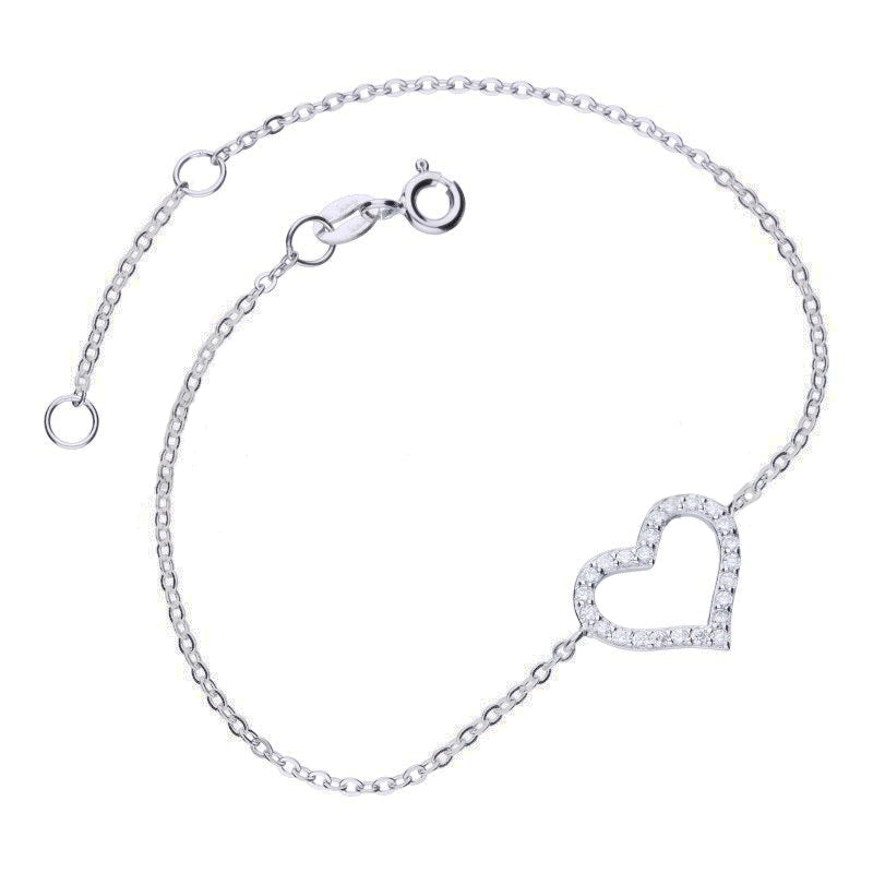 925 Sterling Silver Bracelet with Full White Zircon Heart