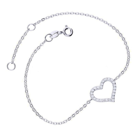 925 Sterling Silver Bracelet with Full White Zircon Heart